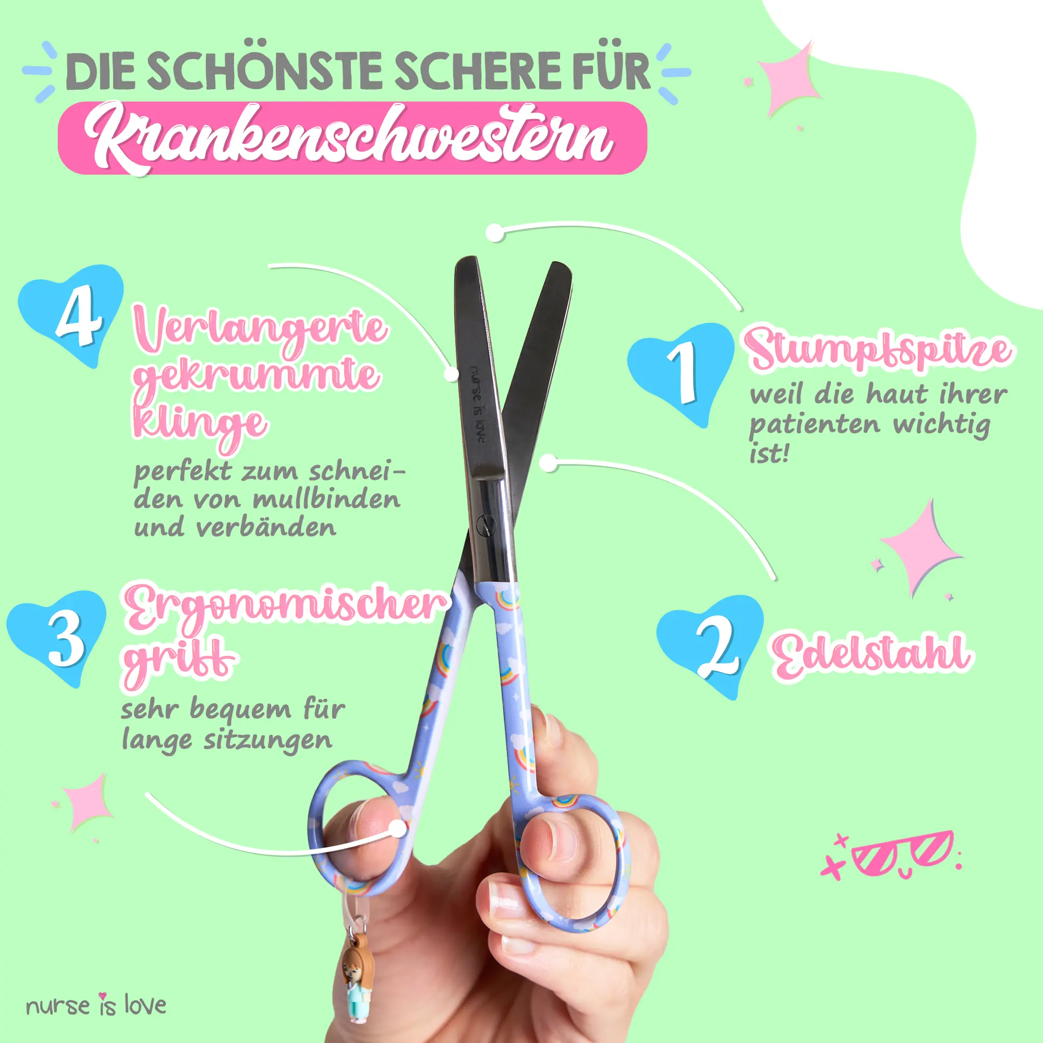 Pflege Schere Mayo Regenbogen auf lila Hintergrund