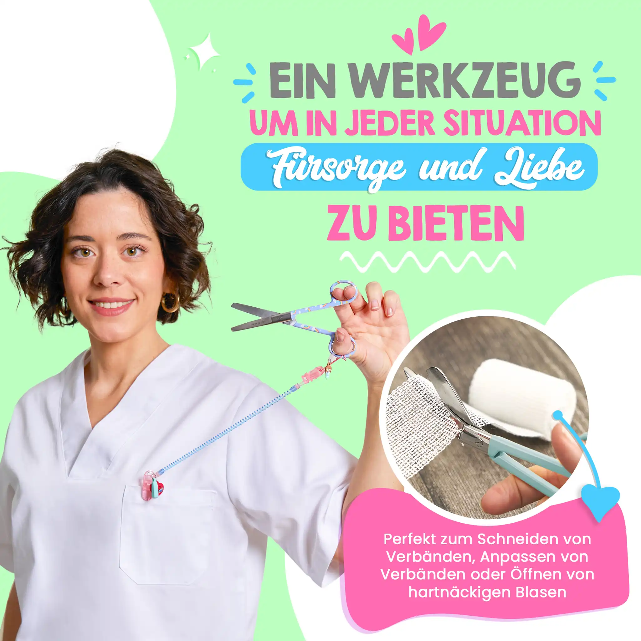 Pflege Schere Mayo Regenbogen auf lila Hintergrund