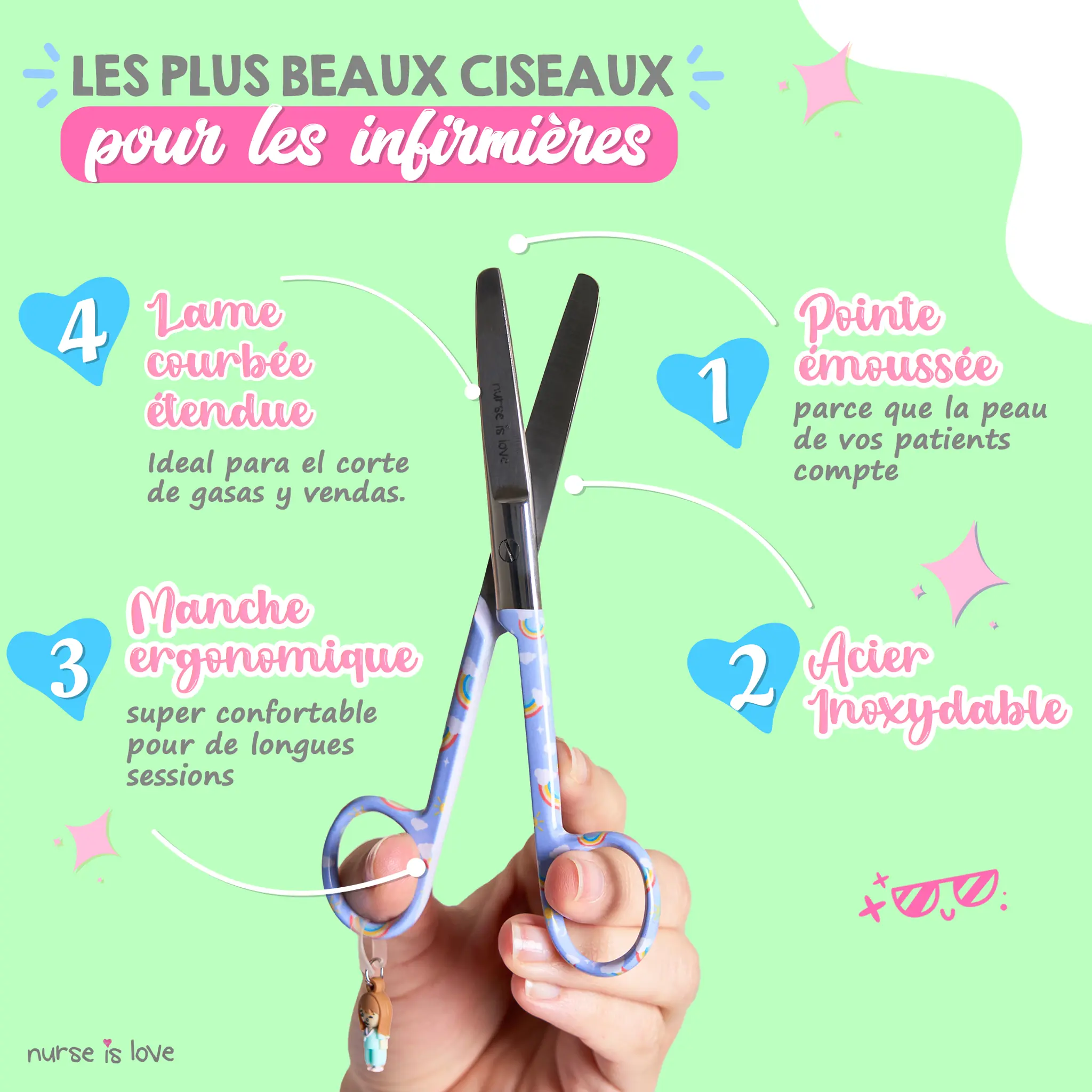 Ciseaux Infirmiers Mayo Arc en Ciel Fond Violet