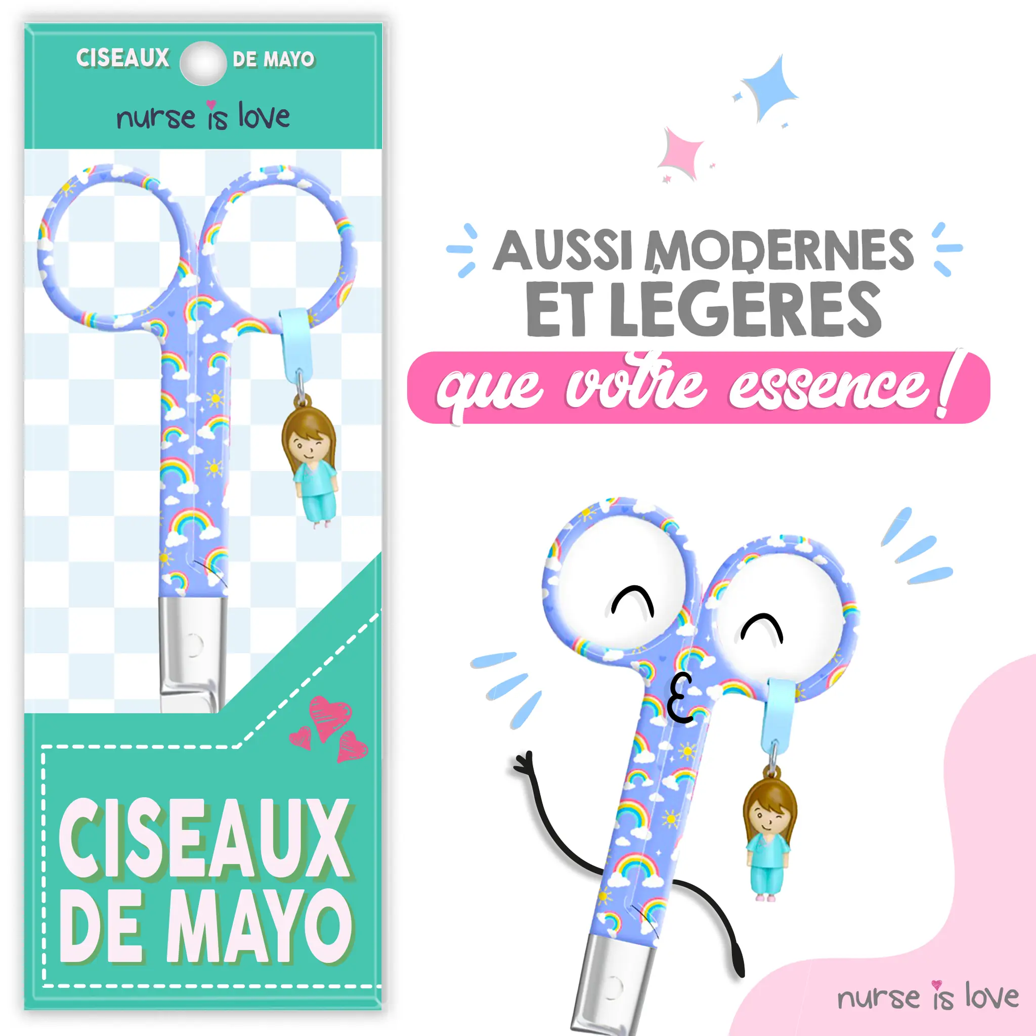Ciseaux Infirmiers Mayo Arc en Ciel Fond Violet