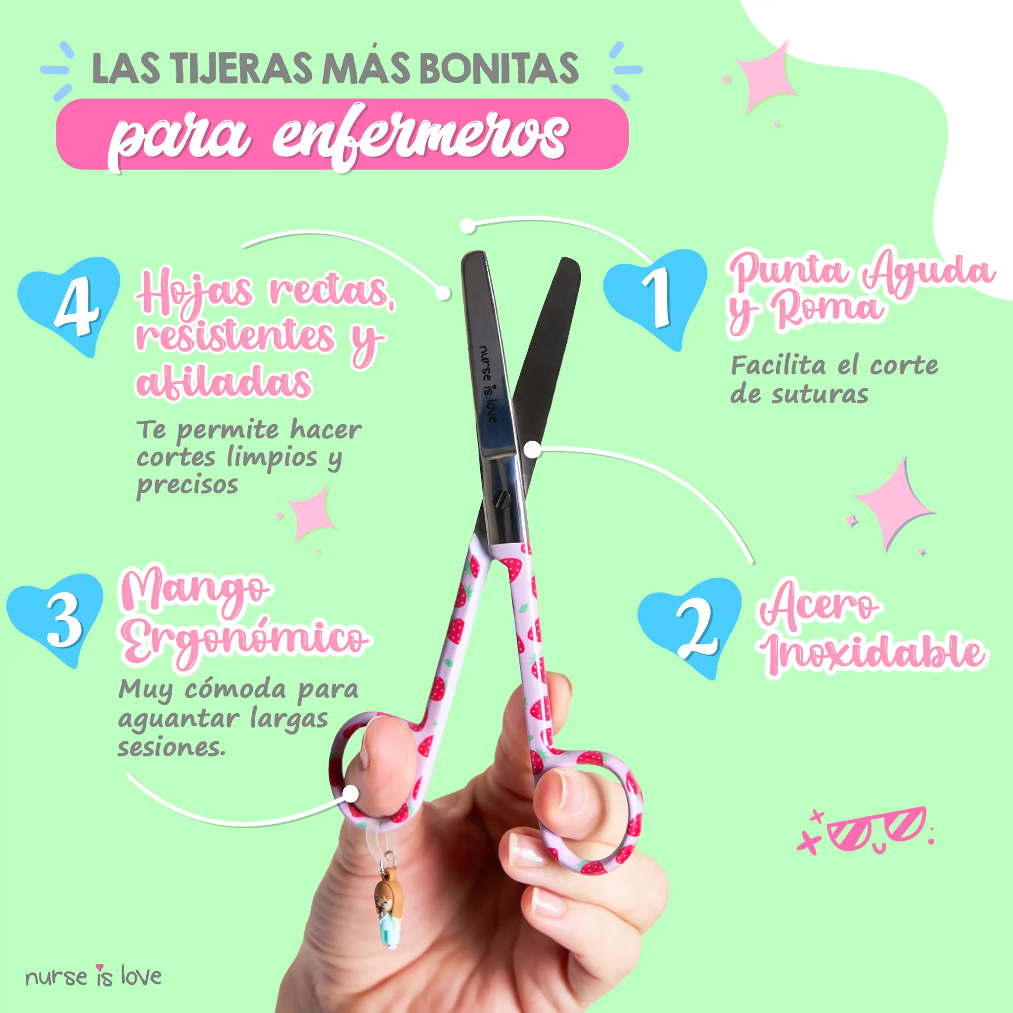 Tijeras Enfermería Mayo fondo de fresas