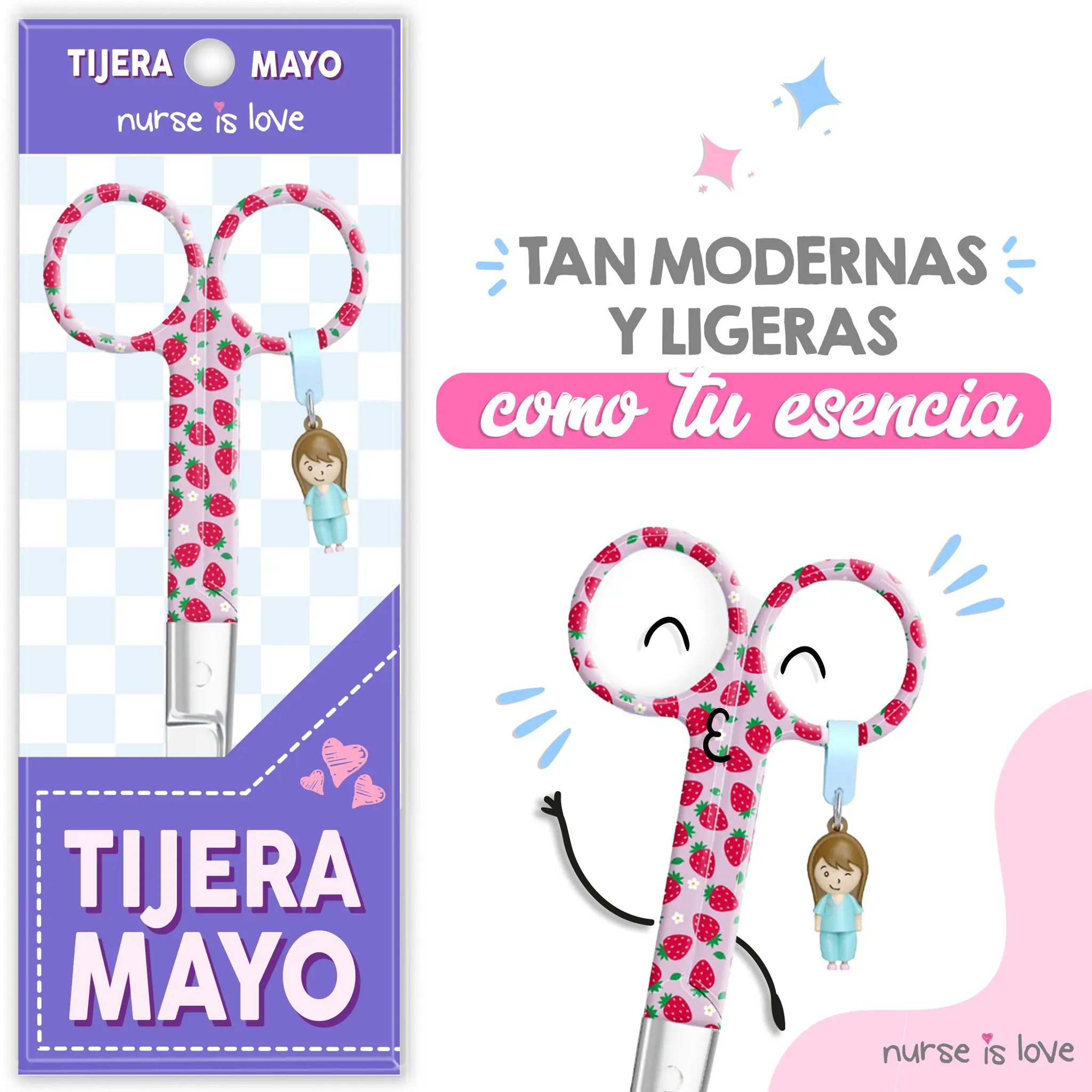 Tijeras Enfermería Mayo fondo de fresas