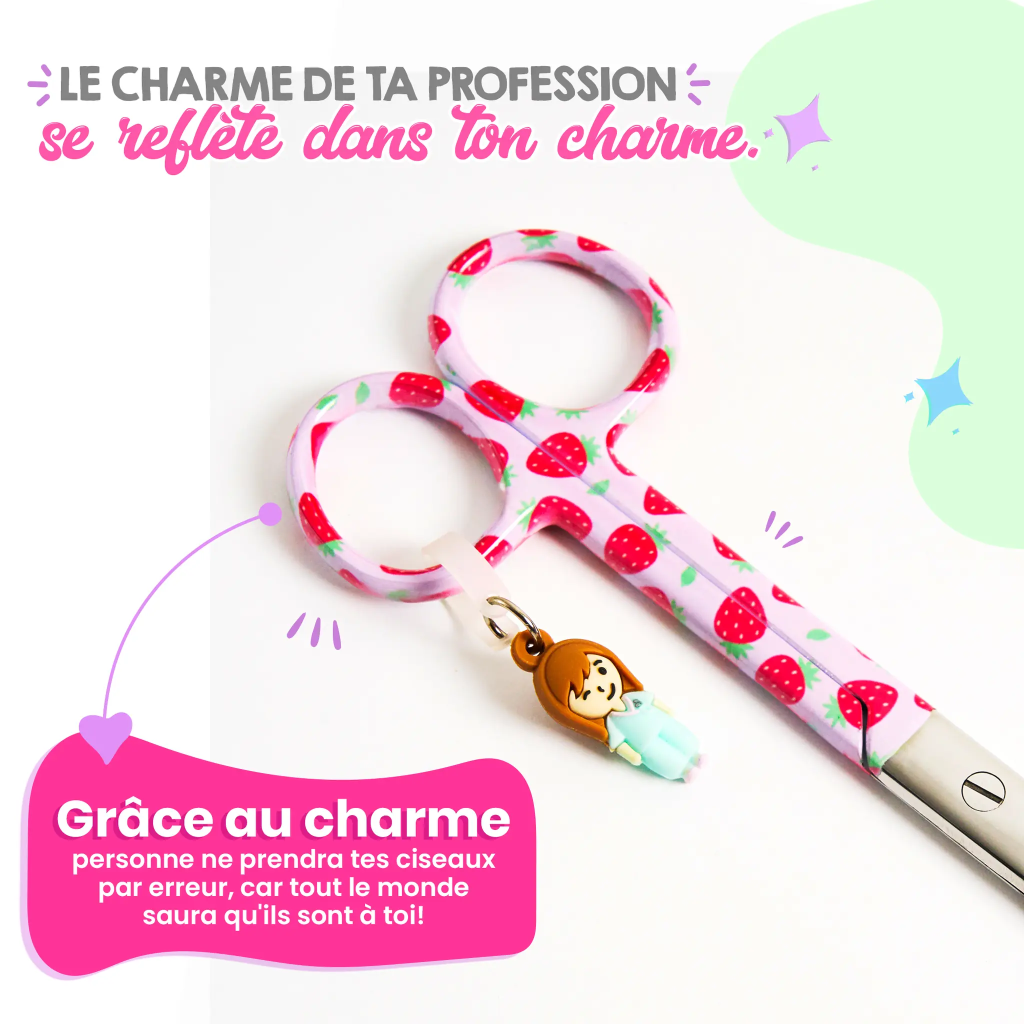 Ciseaux Infirmiers Mayo Fraises Fond Rose
