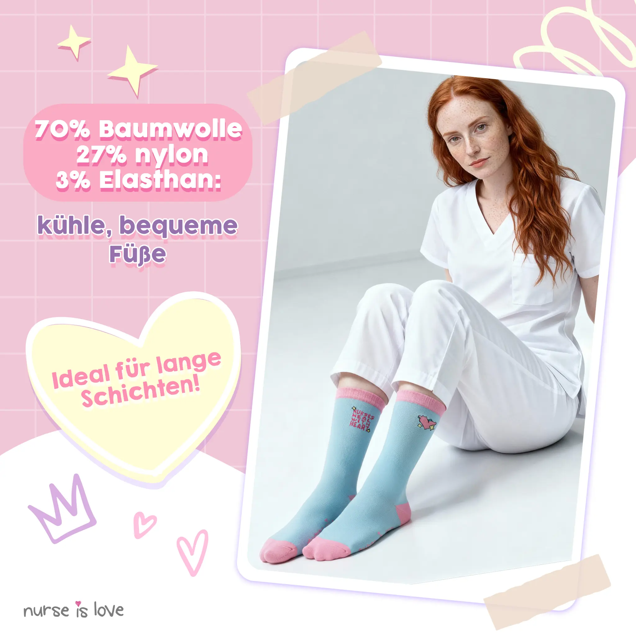 Hohe Krankenpflegesocken mit Motiven Set mit 3 Paaren