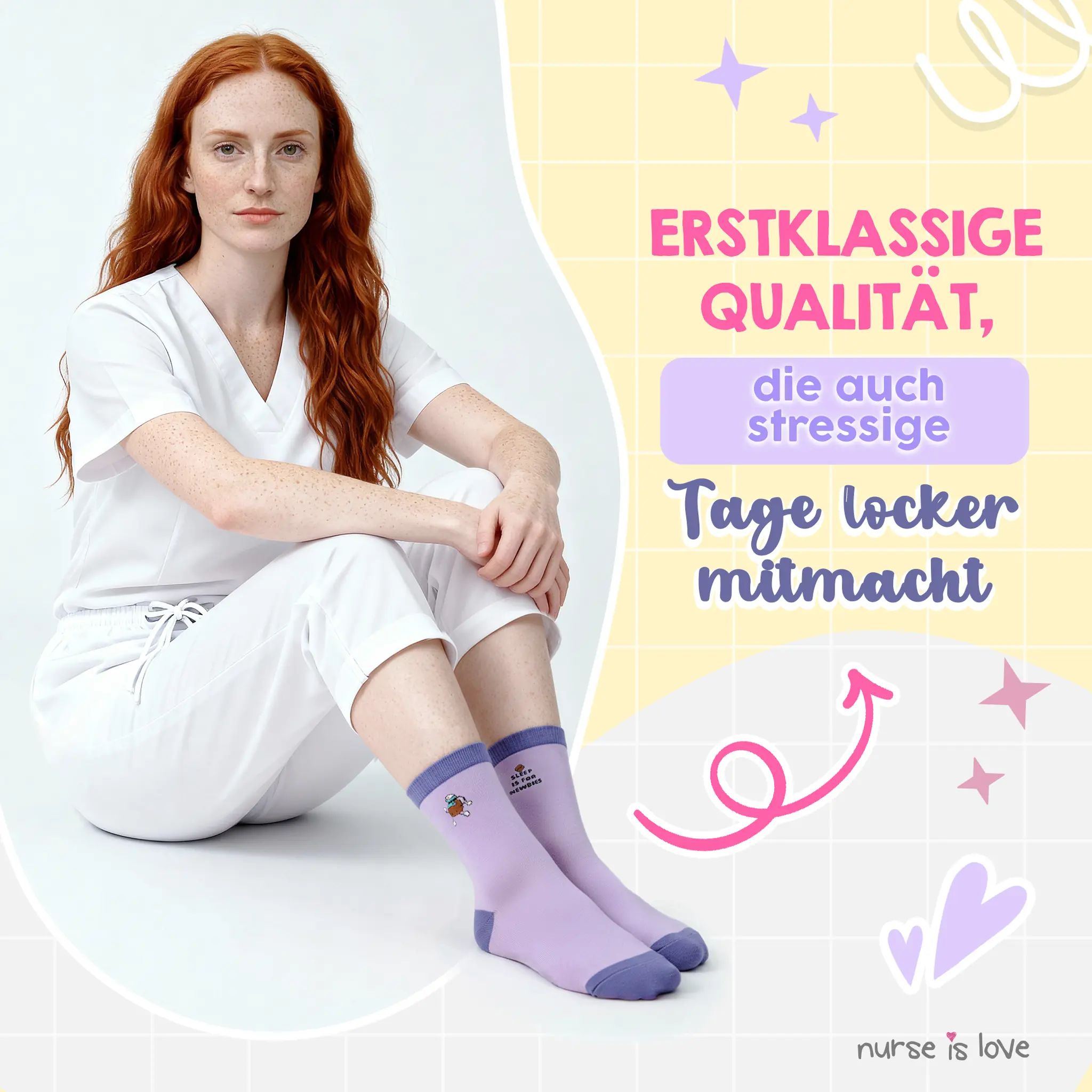 Hohe Krankenpflegesocken mit Motiven Set mit 3 Paaren