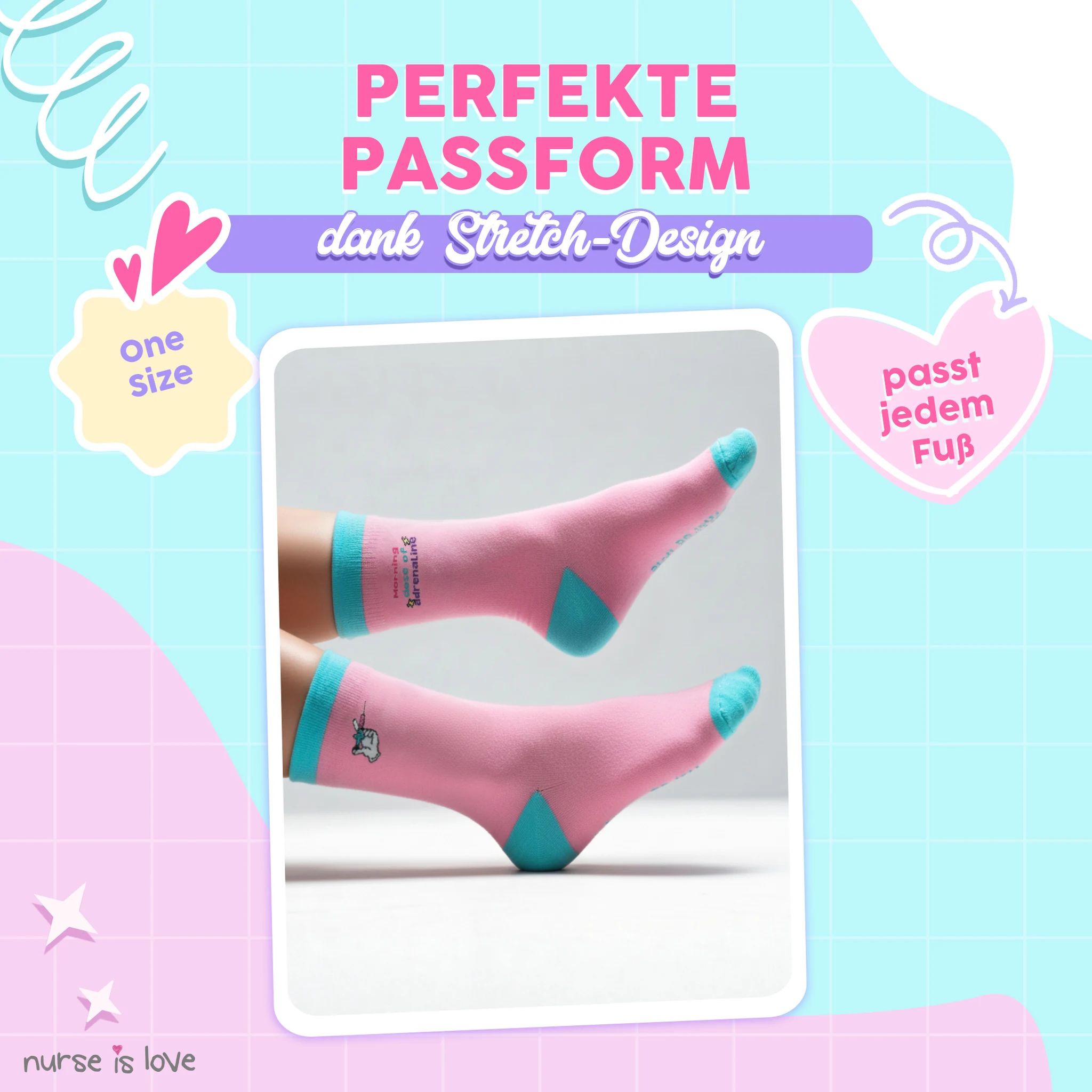 Hohe Krankenpflegesocken mit Motiven Set mit 3 Paaren
