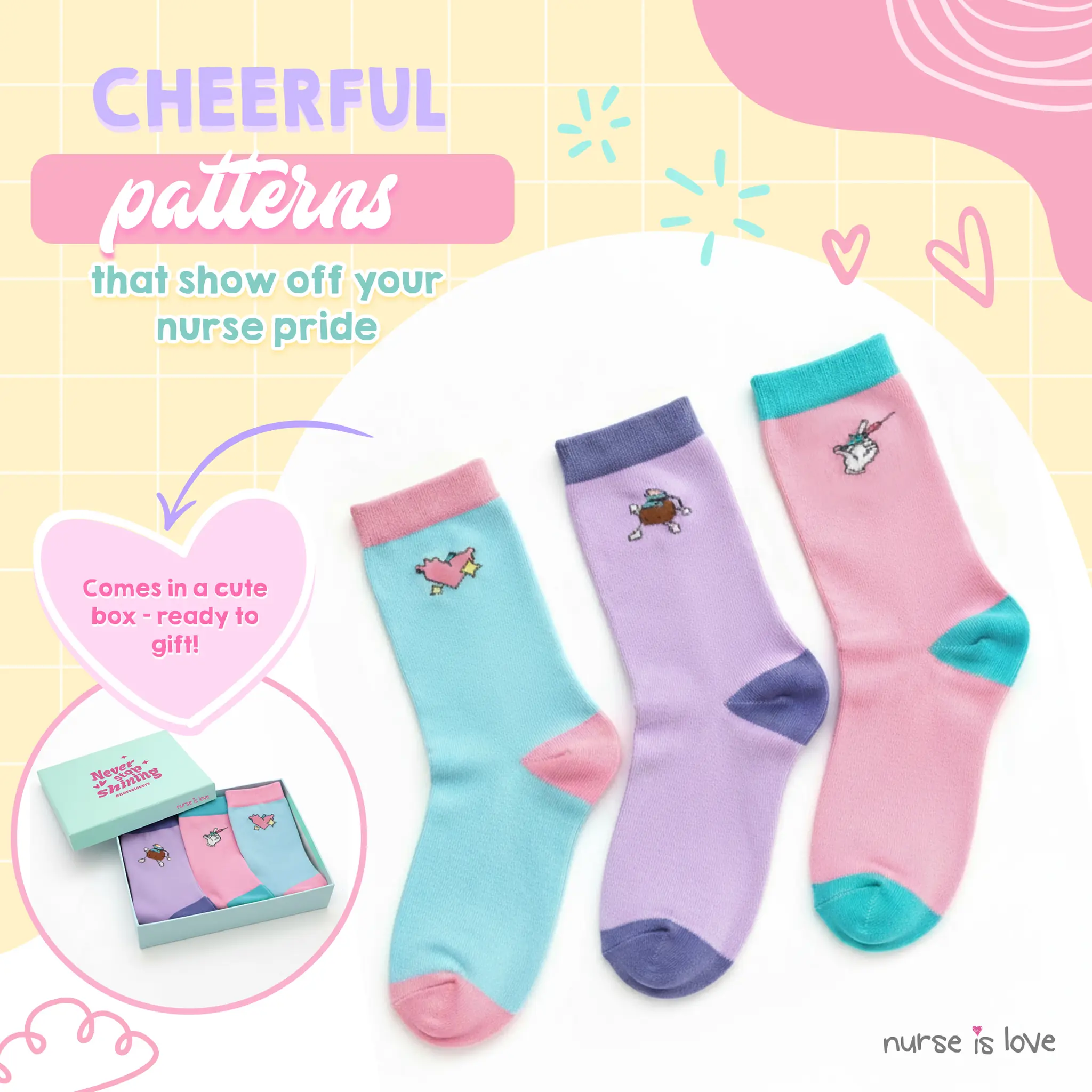 Patterned Knee-High Nurse Socks (Set of 3)