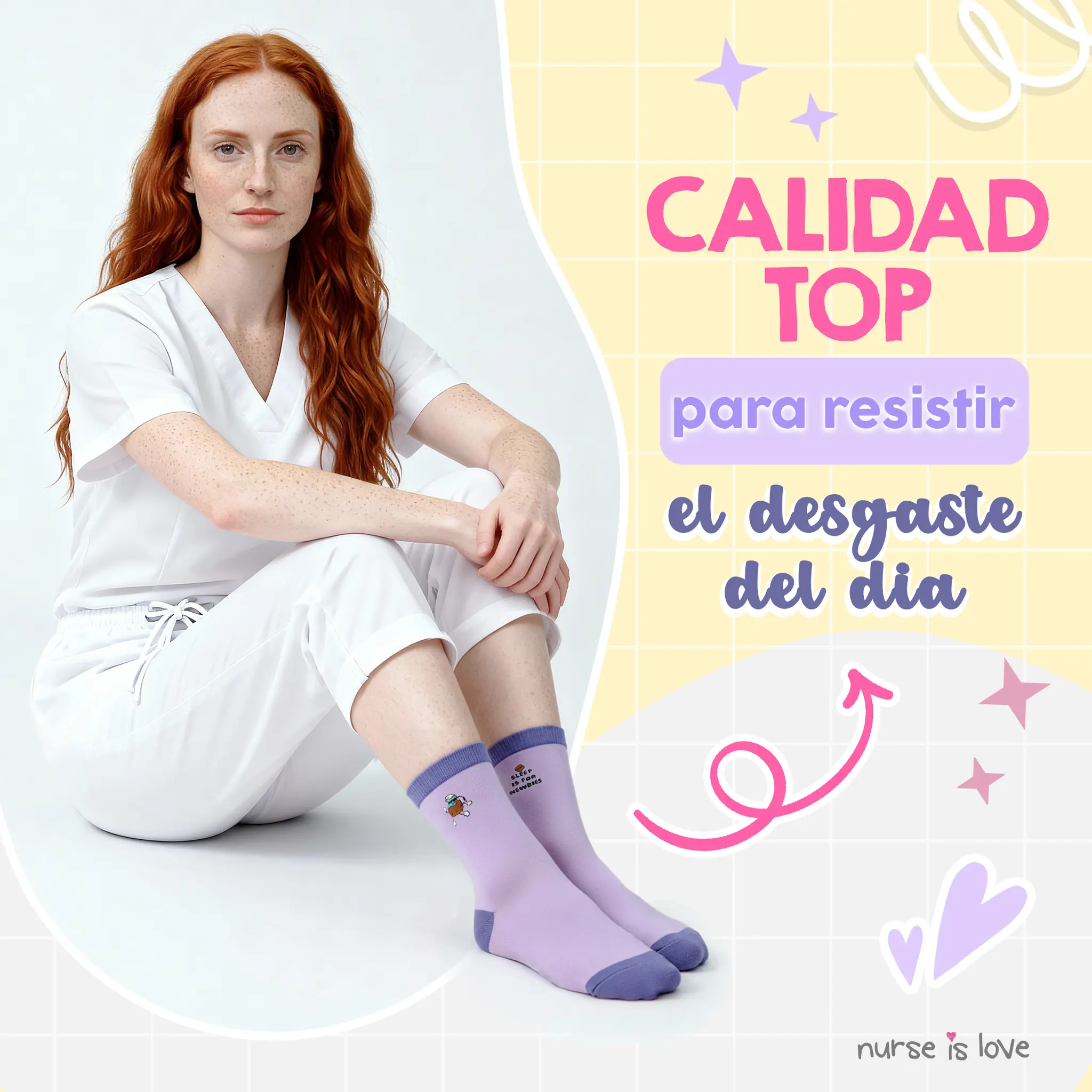 Calcetines Altos para Enfermeras con Dibujos (Set de 3)