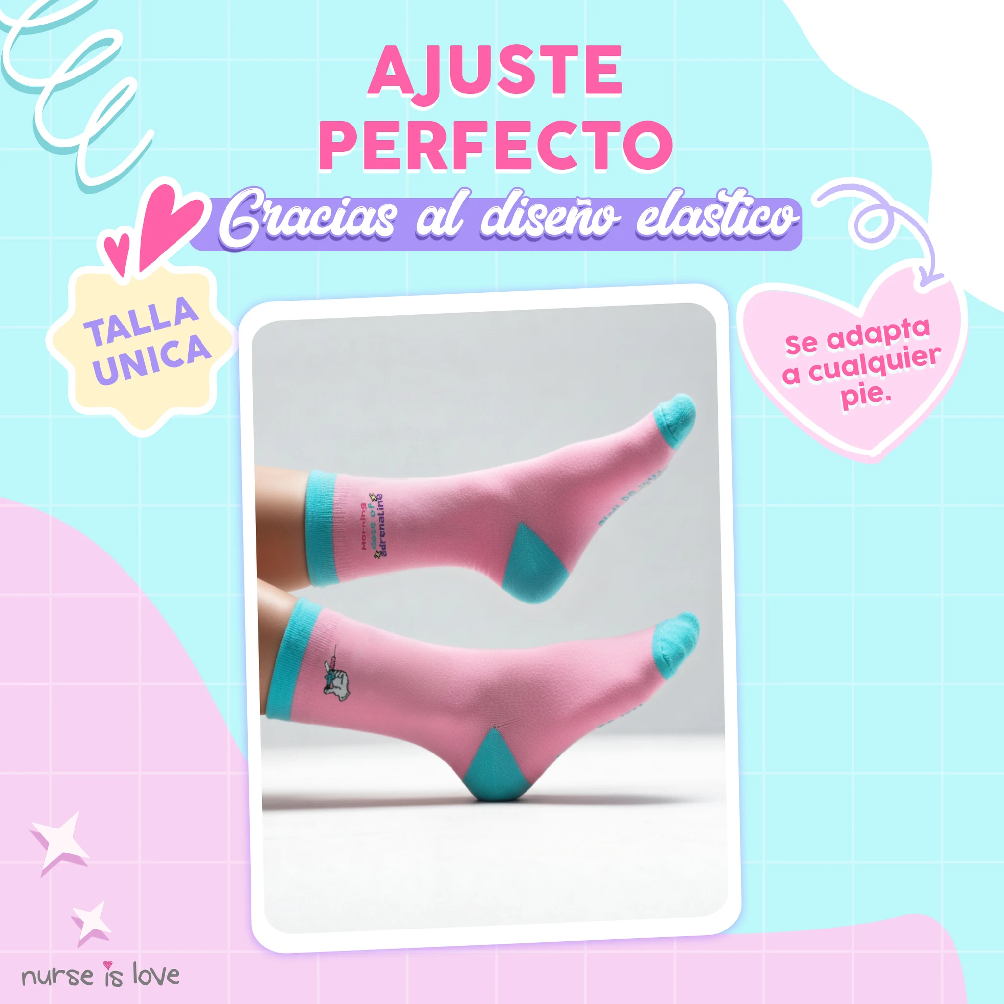 Calcetines Altos para Enfermeras con Dibujos (Set de 3)