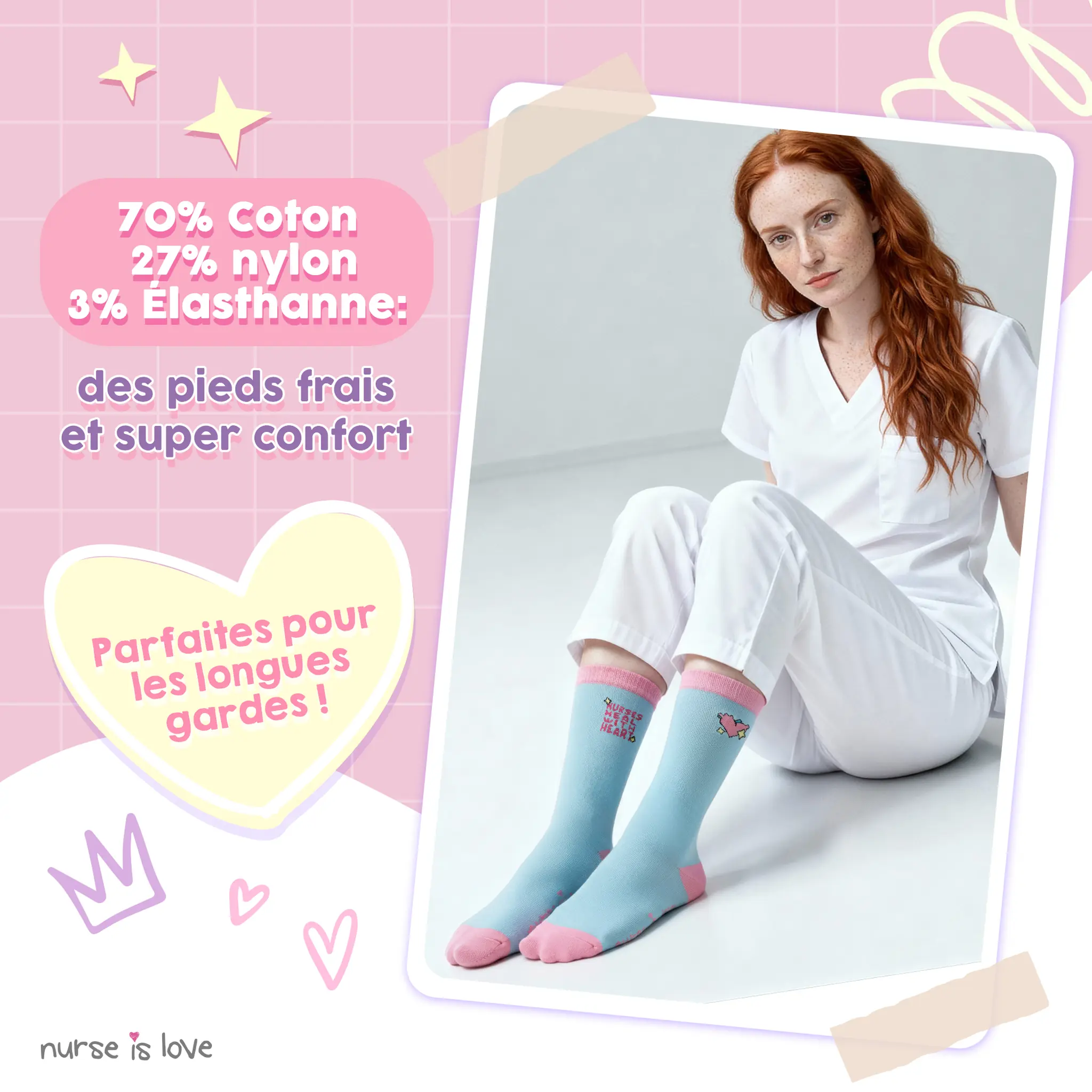 Chaussettes hautes pour infirmières à motifs (Lot de 3)