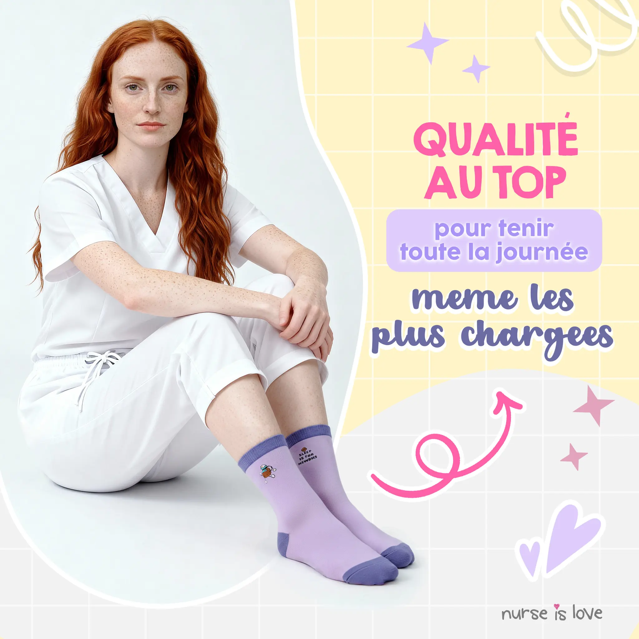 Chaussettes hautes pour infirmières à motifs (Lot de 3)