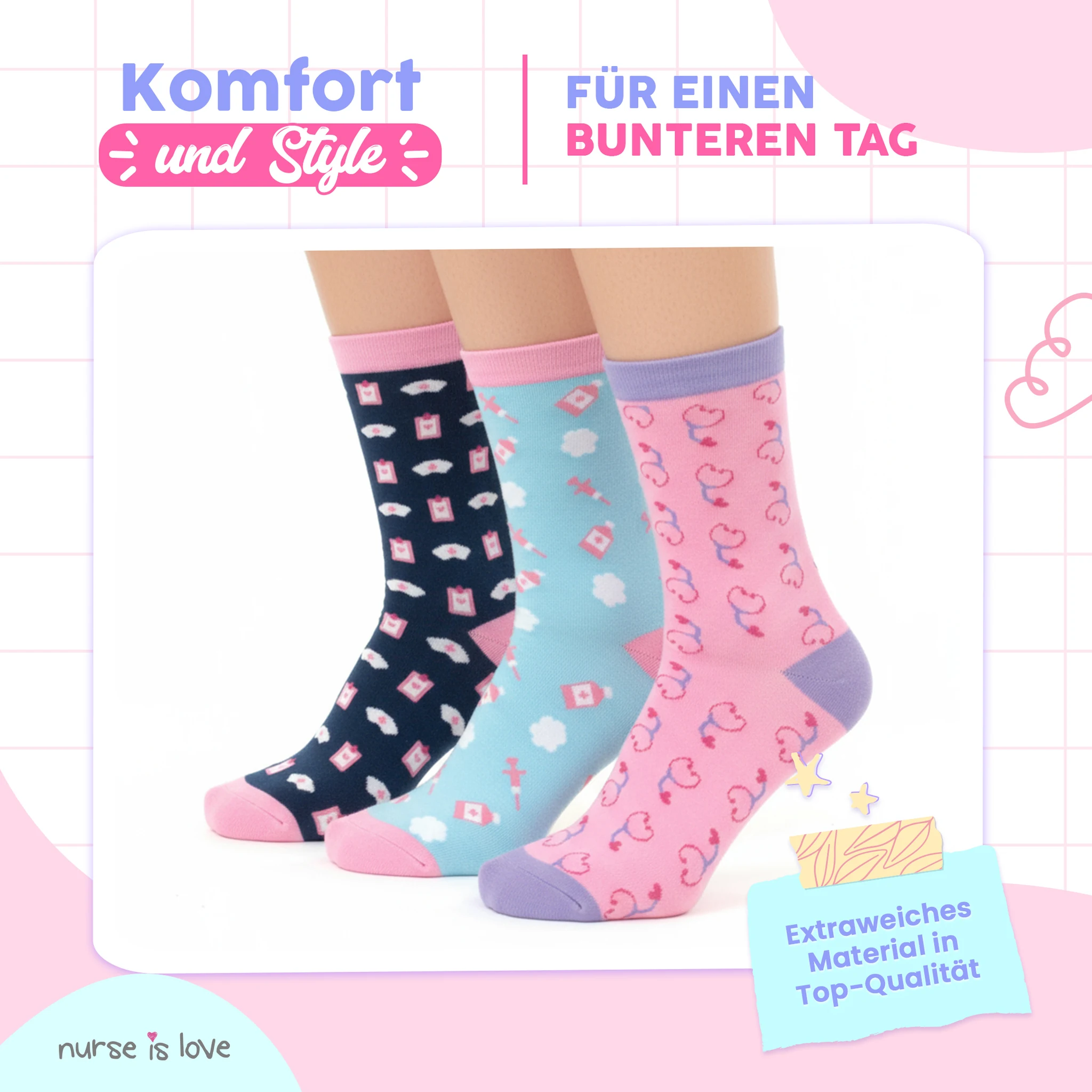 Hohe Krankenpflegesocken Set mit 3 Paaren