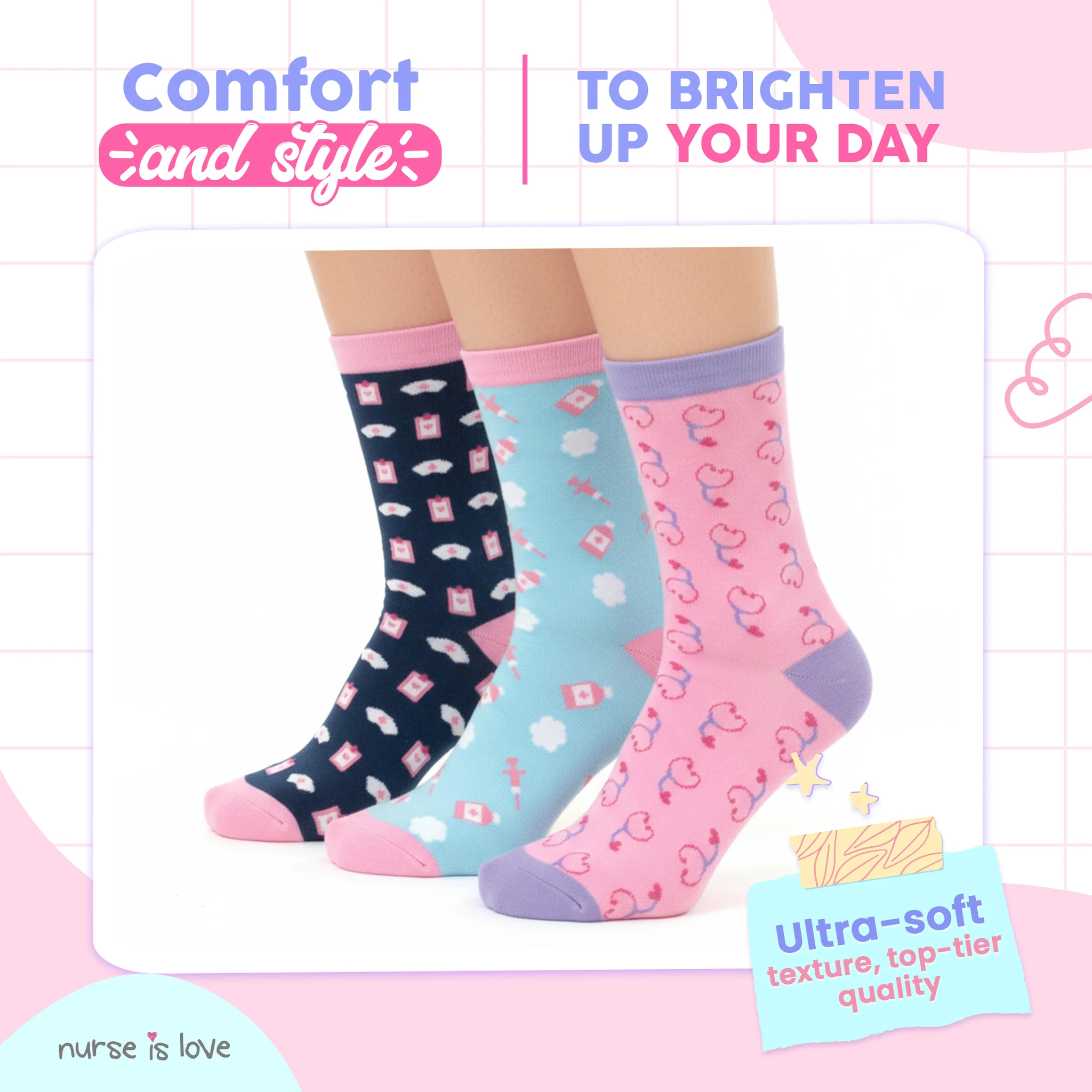 Meias Altas para Enfermeiras (Conjunto de 3)