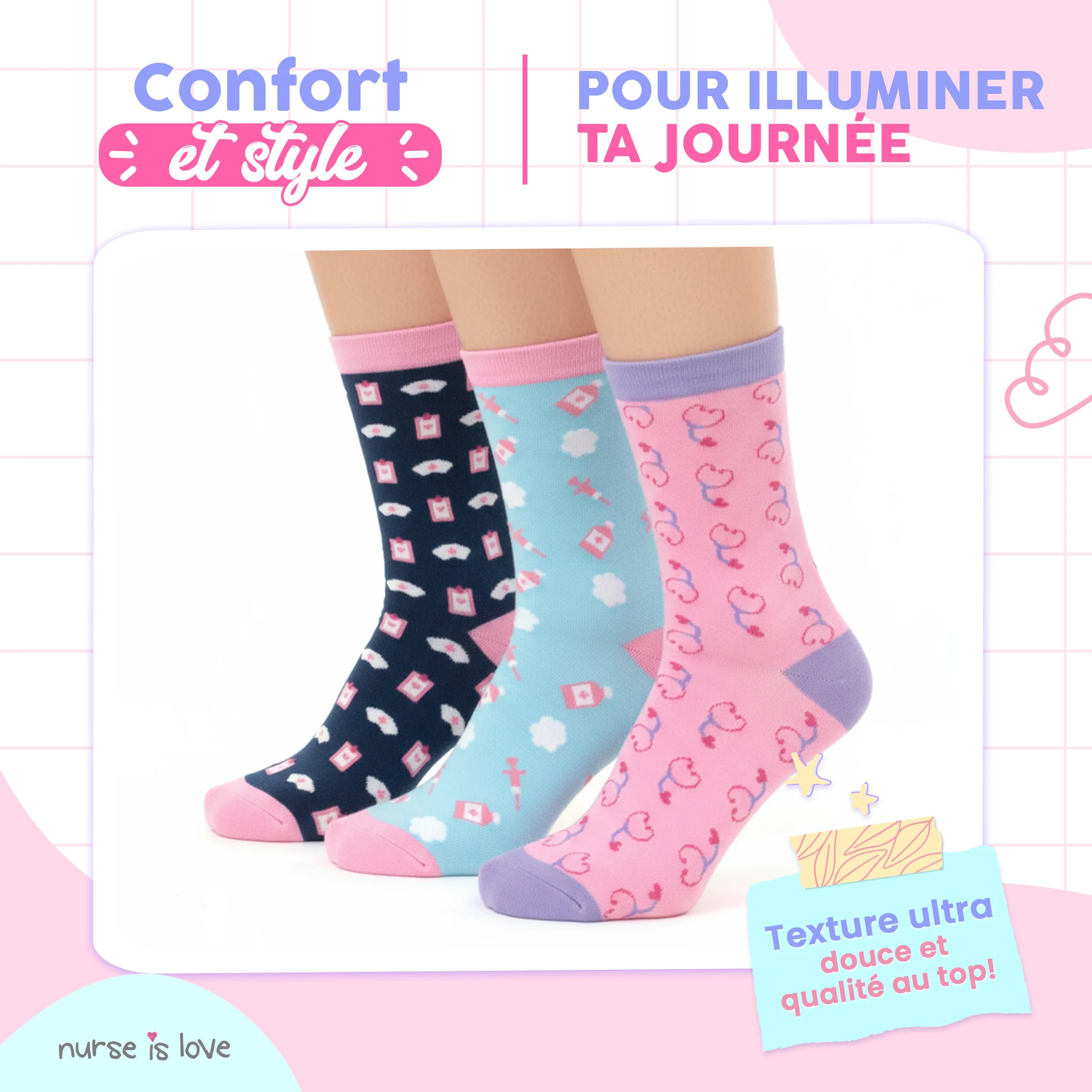 Chaussettes hautes pour infirmières (Lot de 3)
