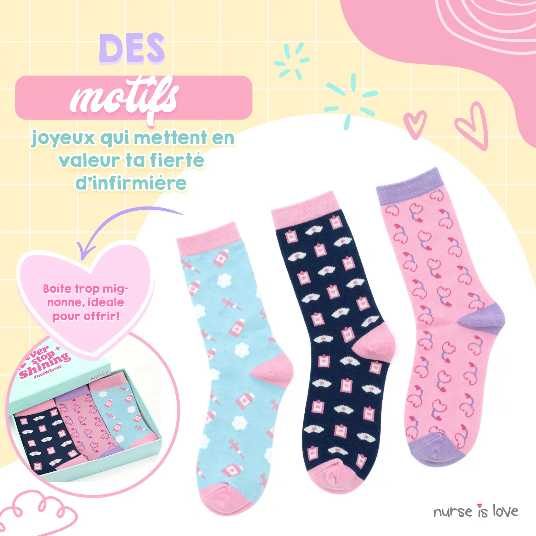 Chaussettes hautes pour infirmières (Lot de 3)