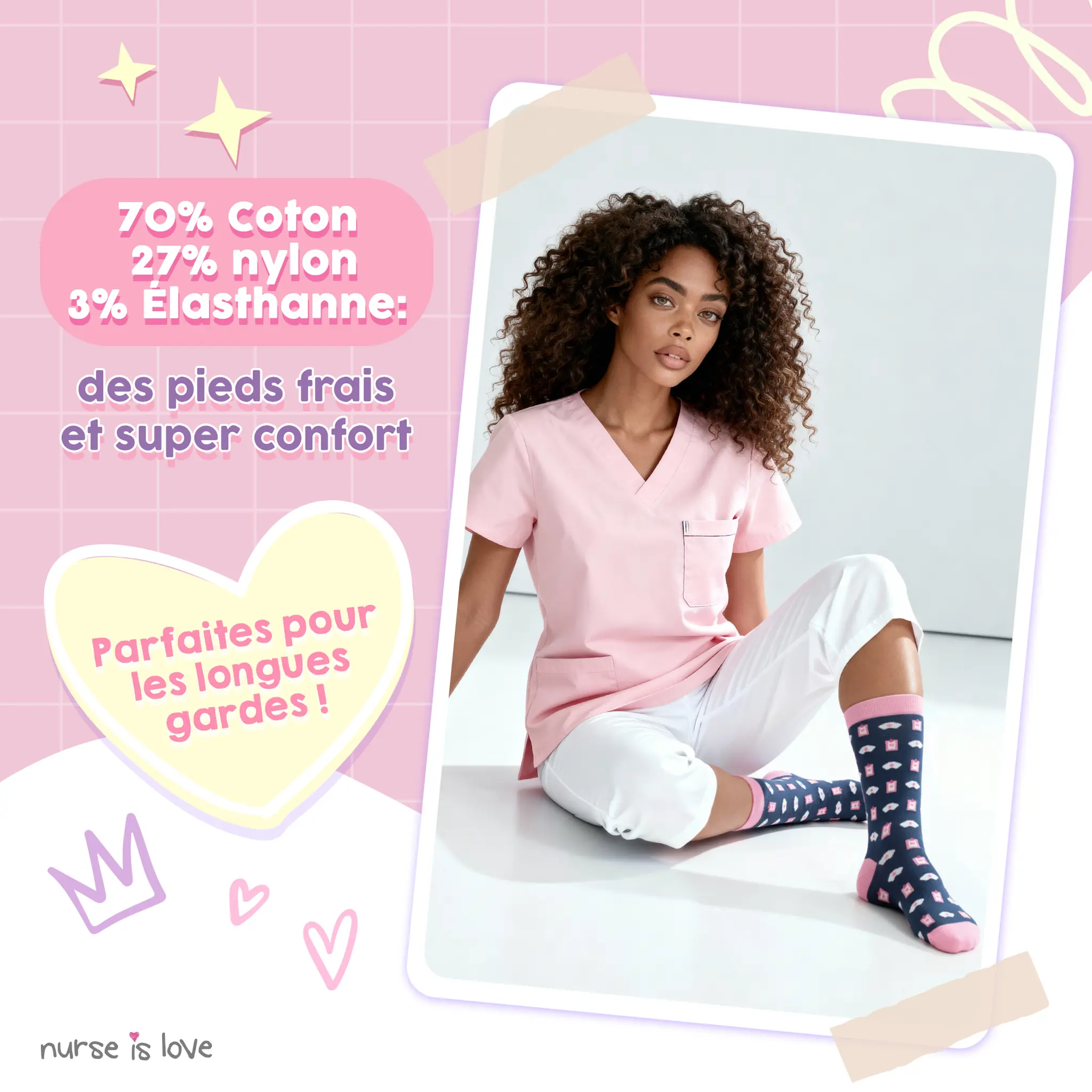 Chaussettes hautes pour infirmières (Lot de 3)