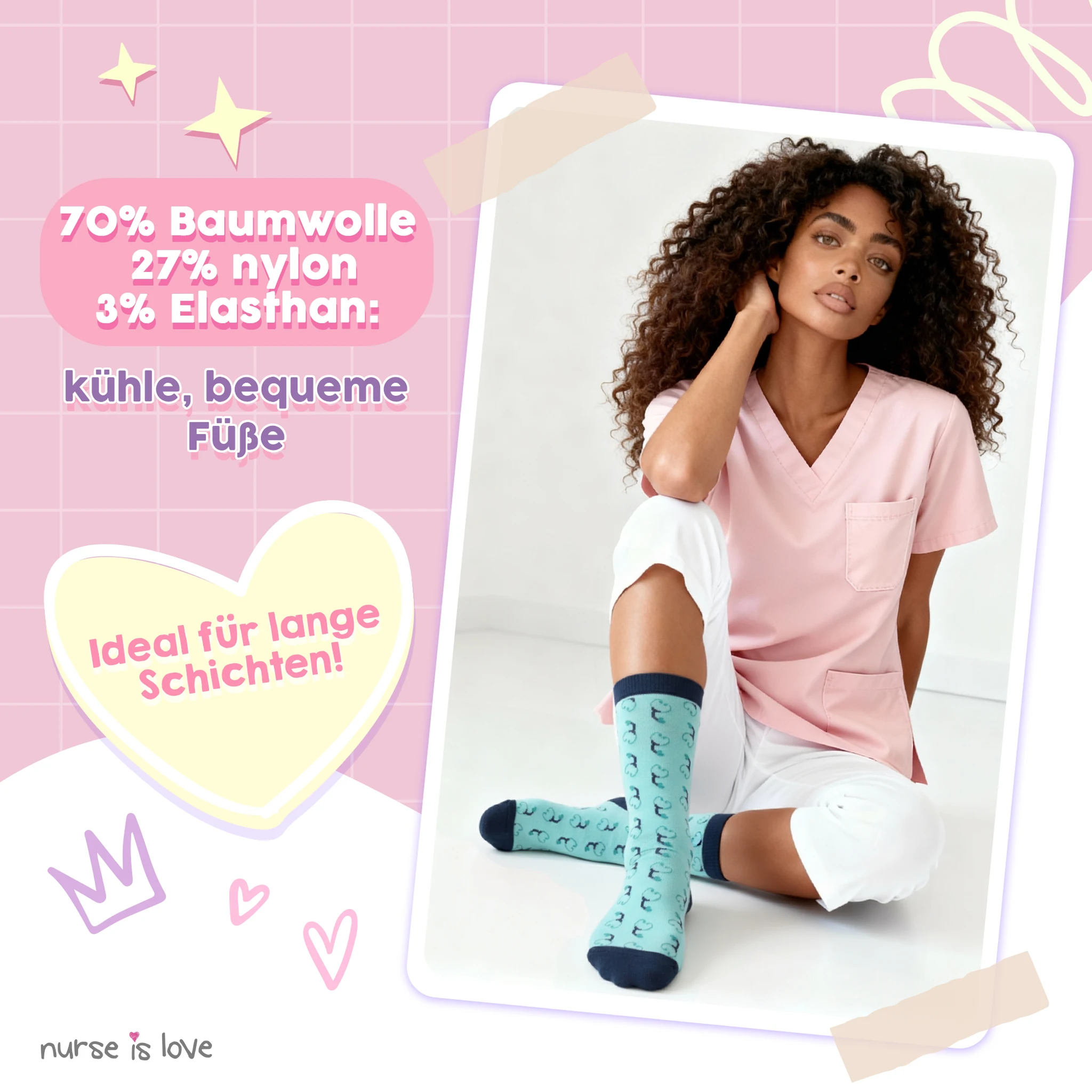Hohe Krankenpflegesocken mit Mustern Set mit 3 Paaren