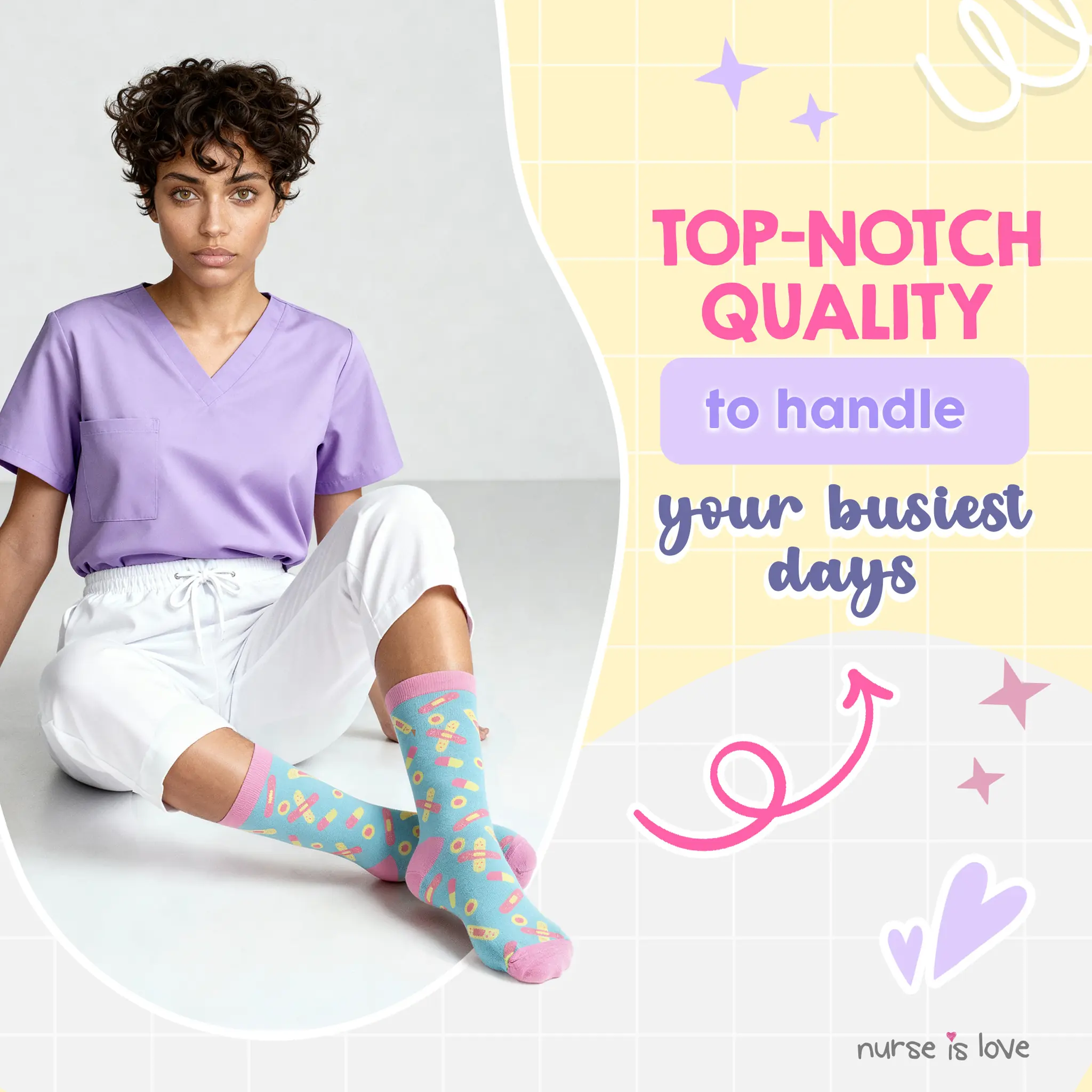 Patterned Knee-High Socks for Nurses (Set of 3)