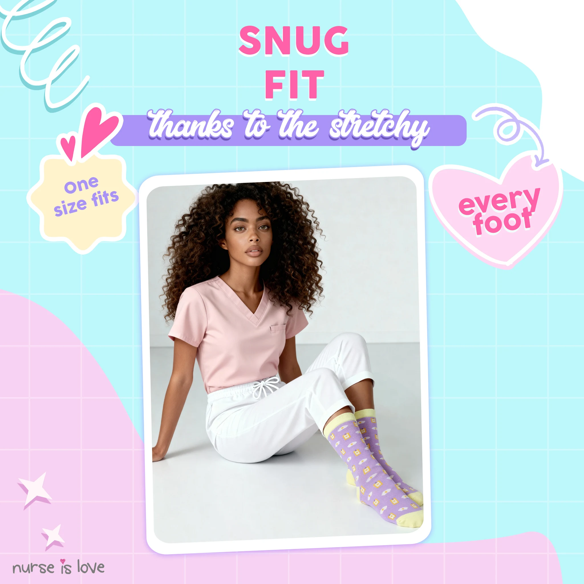 Patterned Knee-High Socks for Nurses (Set of 3)