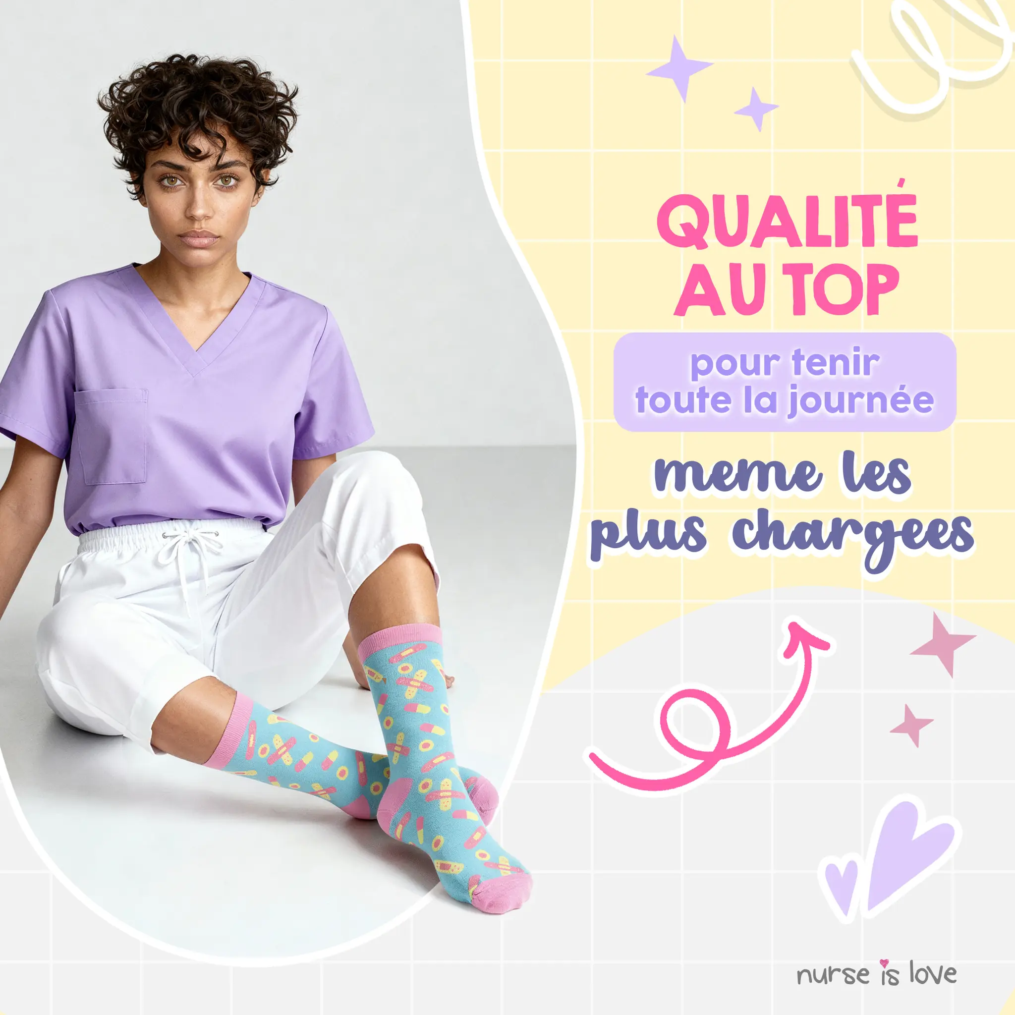 Chaussettes hautes pour infirmières à motifs (lot de 3)