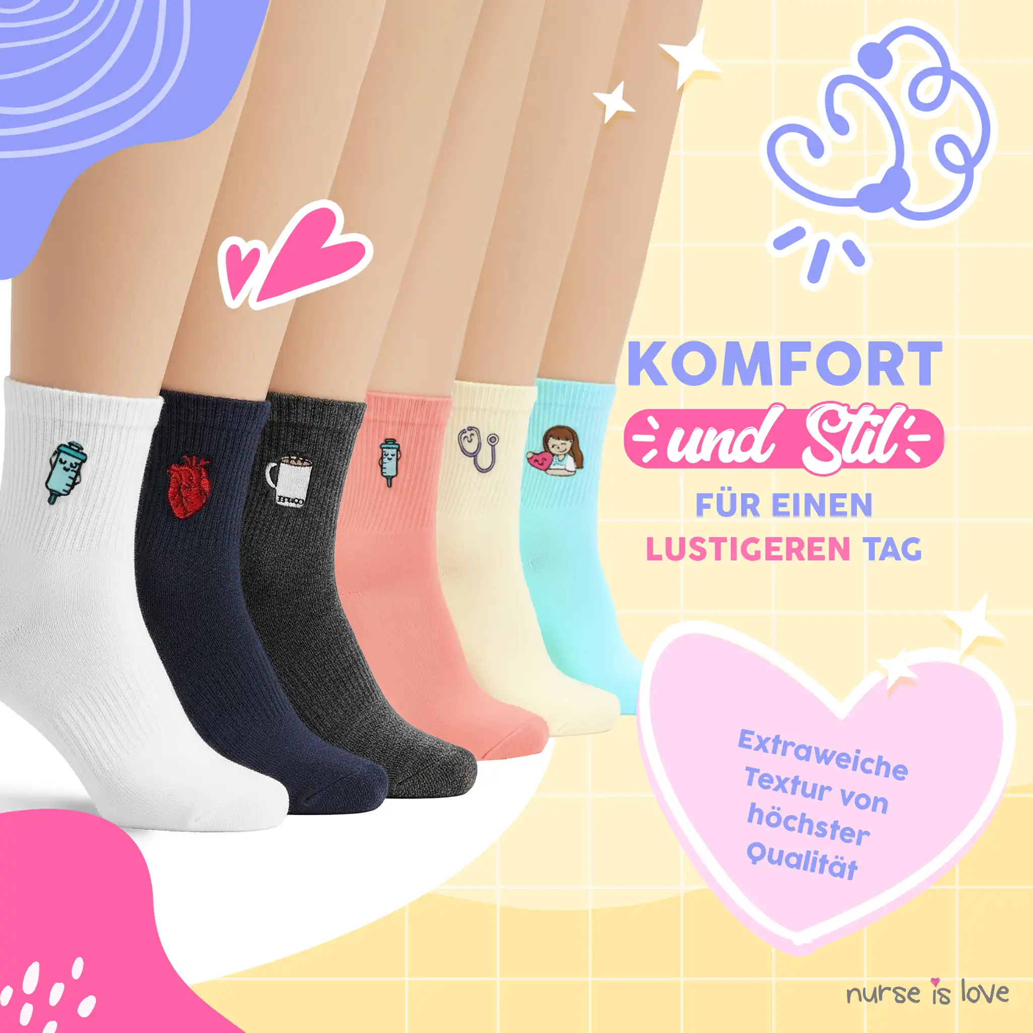 Krankenpflegesocken mit verschiedenen Designs Set mit 6 Paaren
