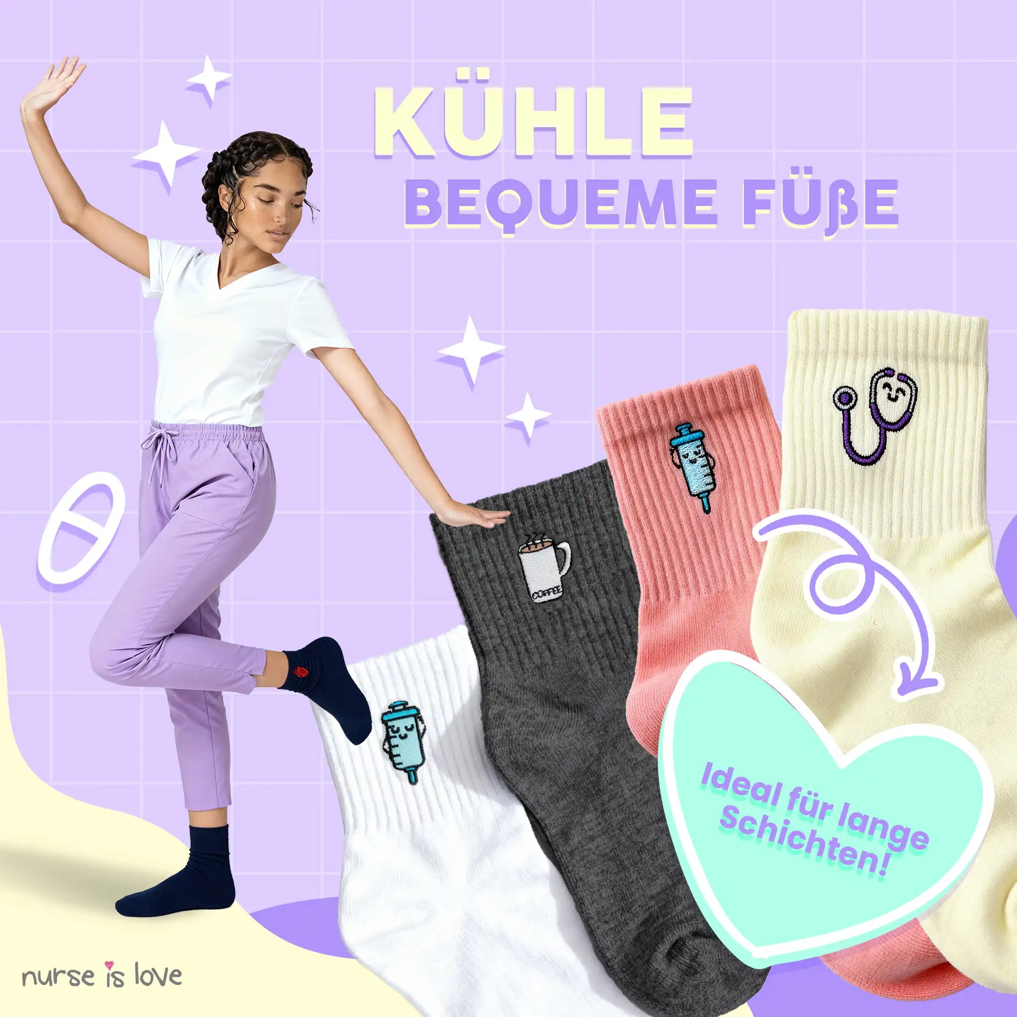 Krankenpflegesocken mit verschiedenen Designs Set mit 6 Paaren
