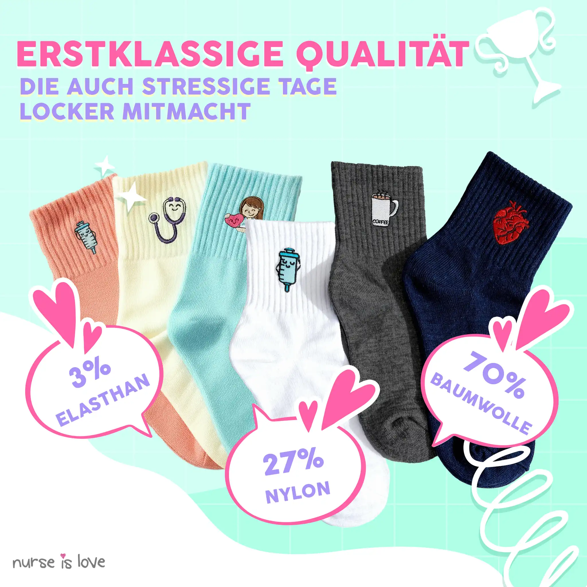 Krankenpflegesocken mit verschiedenen Designs Set mit 6 Paaren
