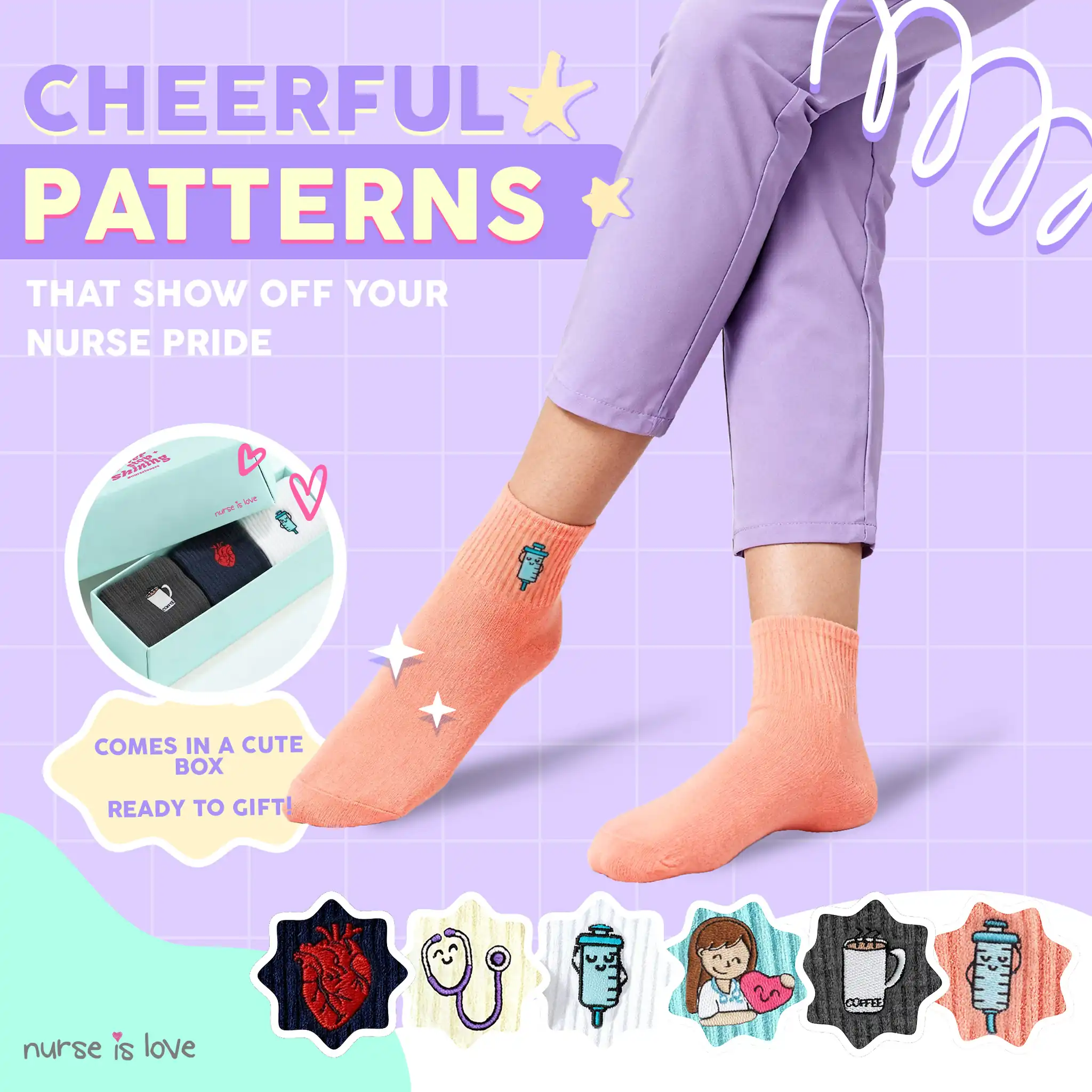 Assorted Design Nurse Socks (Set of 6)
