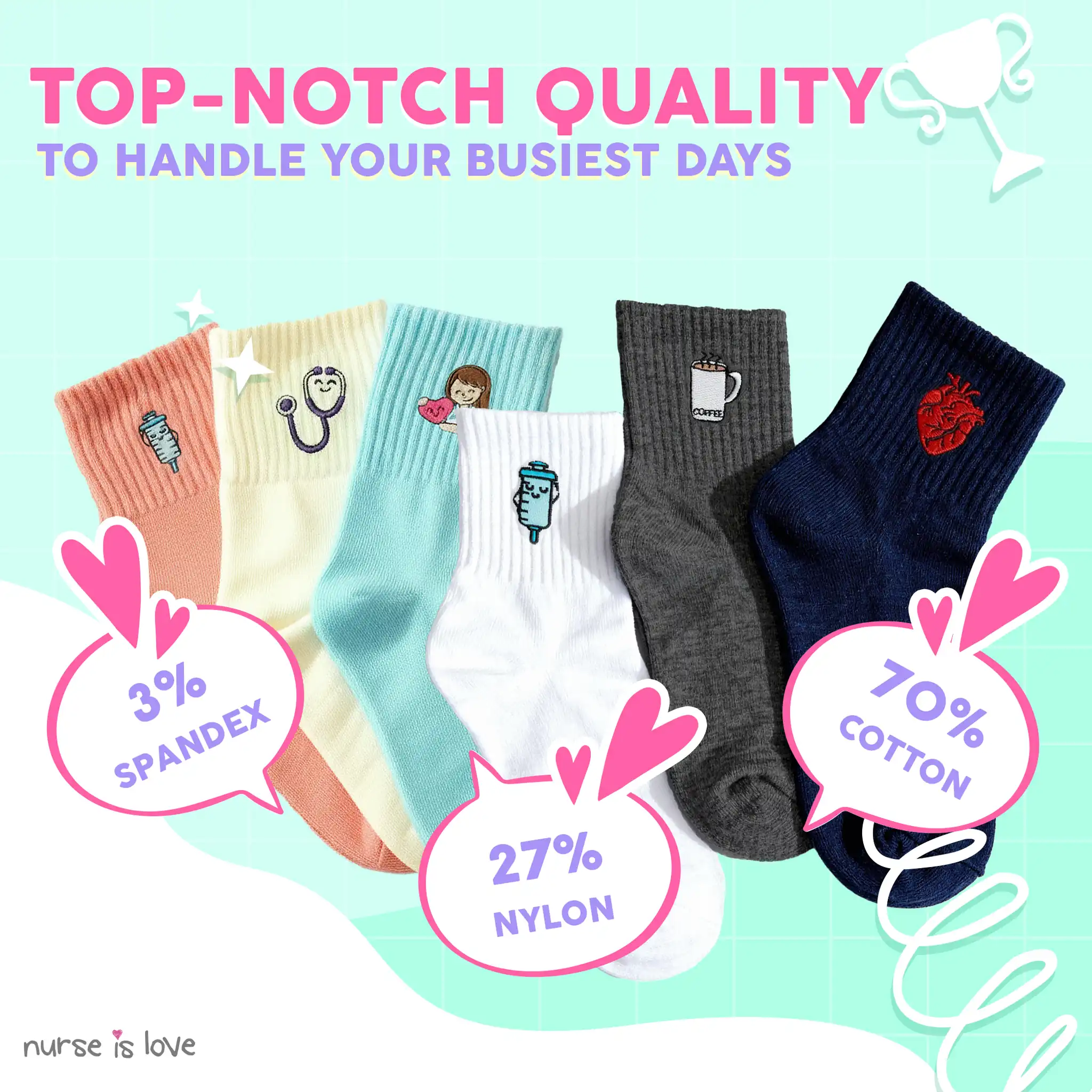 Assorted Design Nurse Socks (Set of 6)