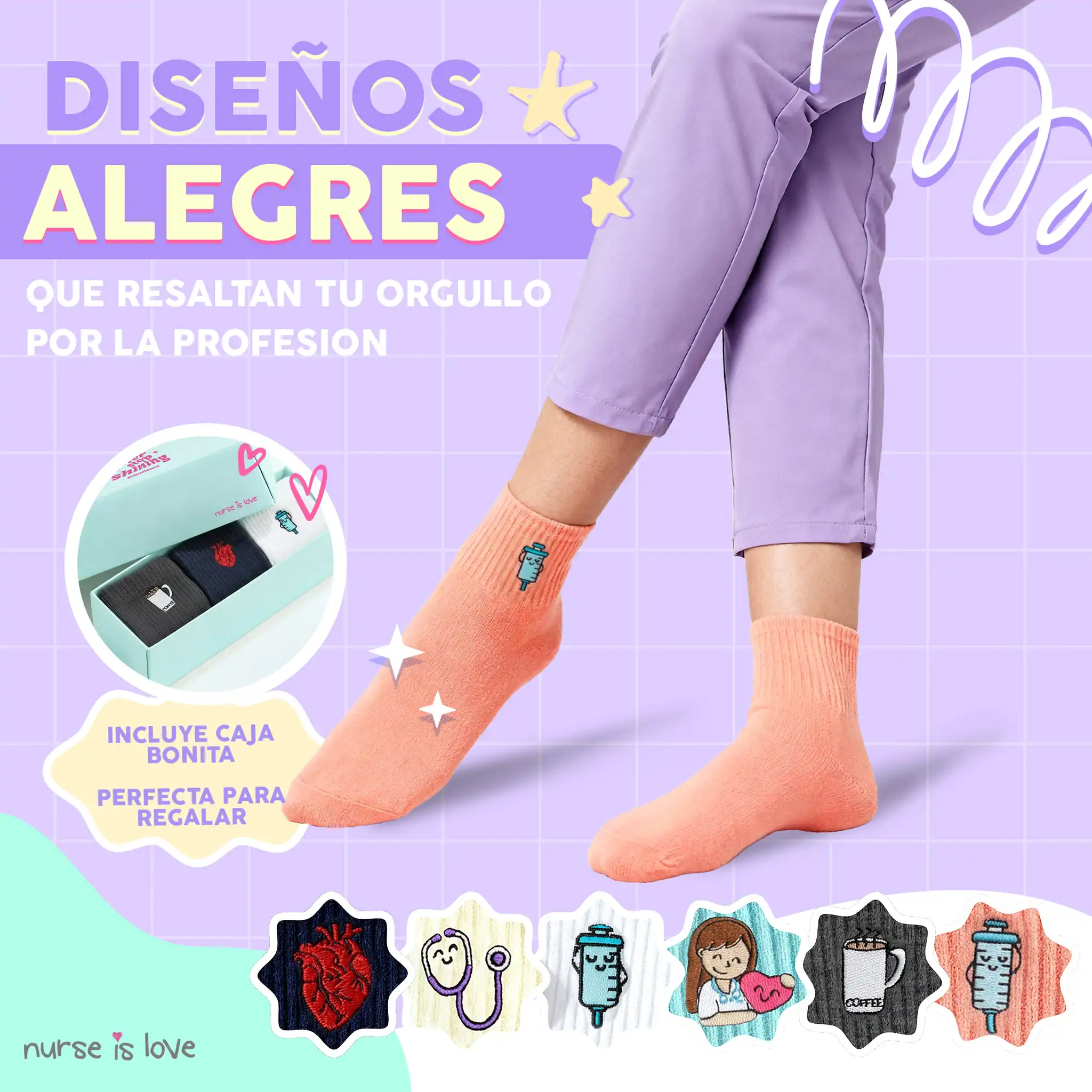 Calcetines para Enfermeras Diseño Variado (Set de 6)
