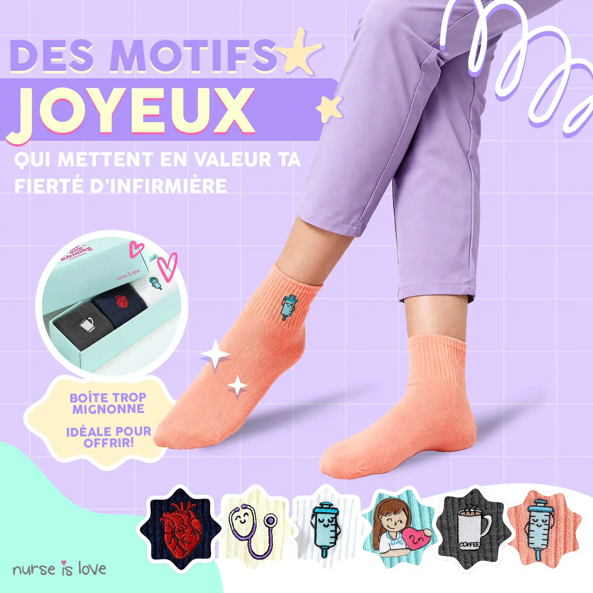 Chaussettes pour infirmières Designs Variés (Lot de 6)