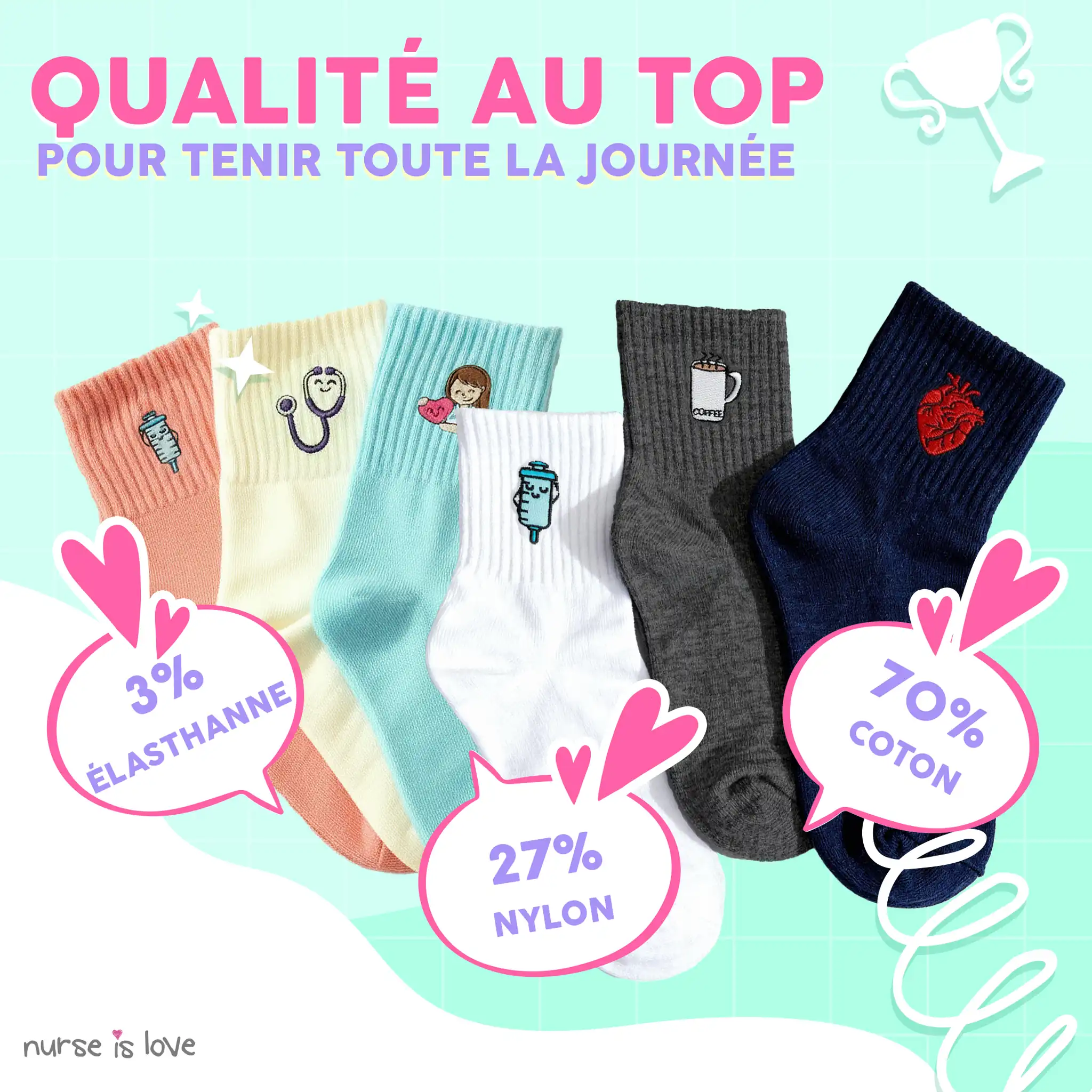 Chaussettes pour infirmières Designs Variés (Lot de 6)
