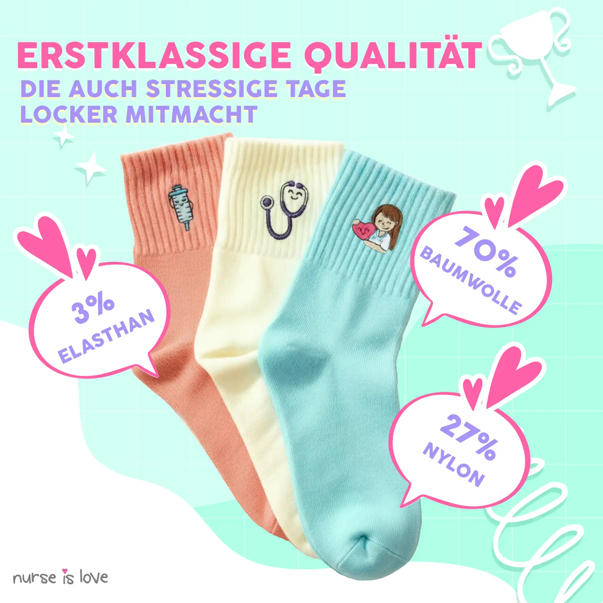 Bunte Krankenpflegesocken Set mit 3 Paaren