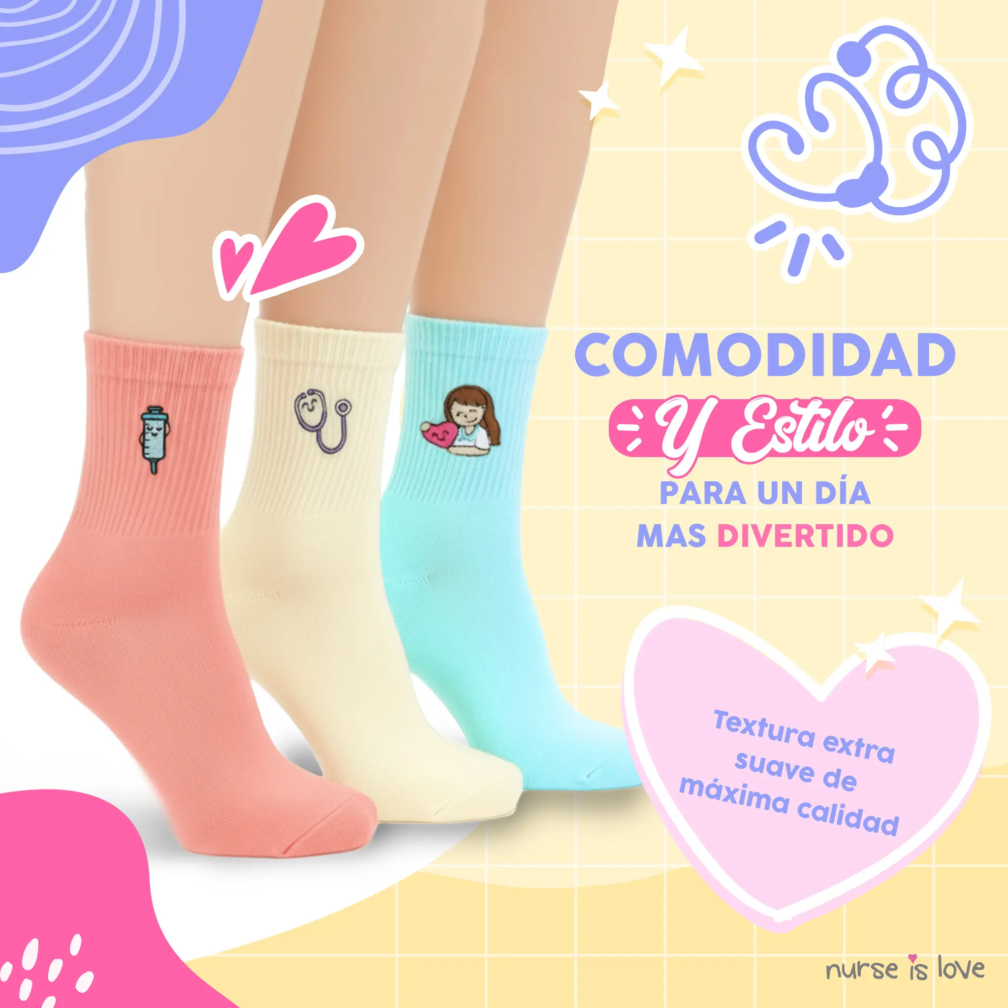 Calcetines para Enfermeras Coloridos (Set de 3)