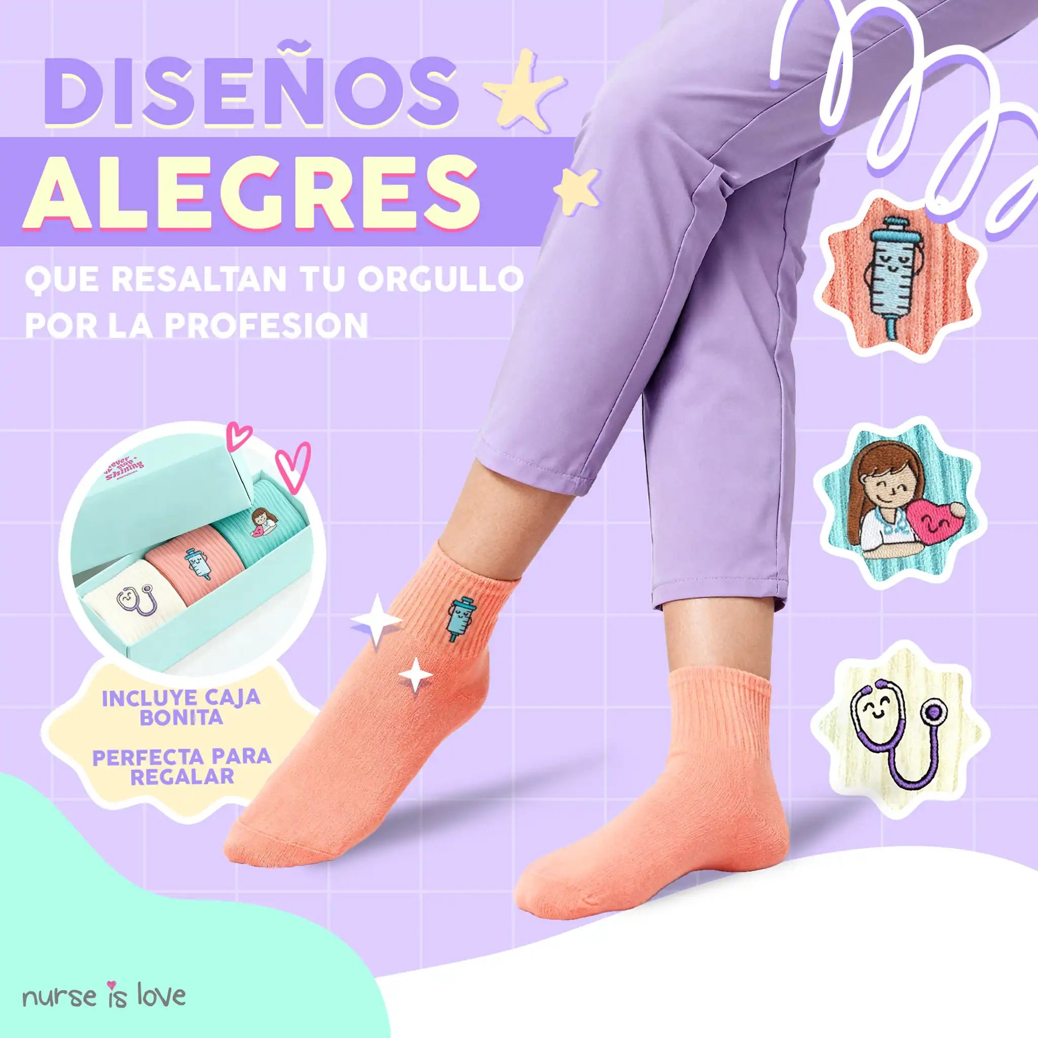 Calcetines para Enfermeras Coloridos (Set de 3)