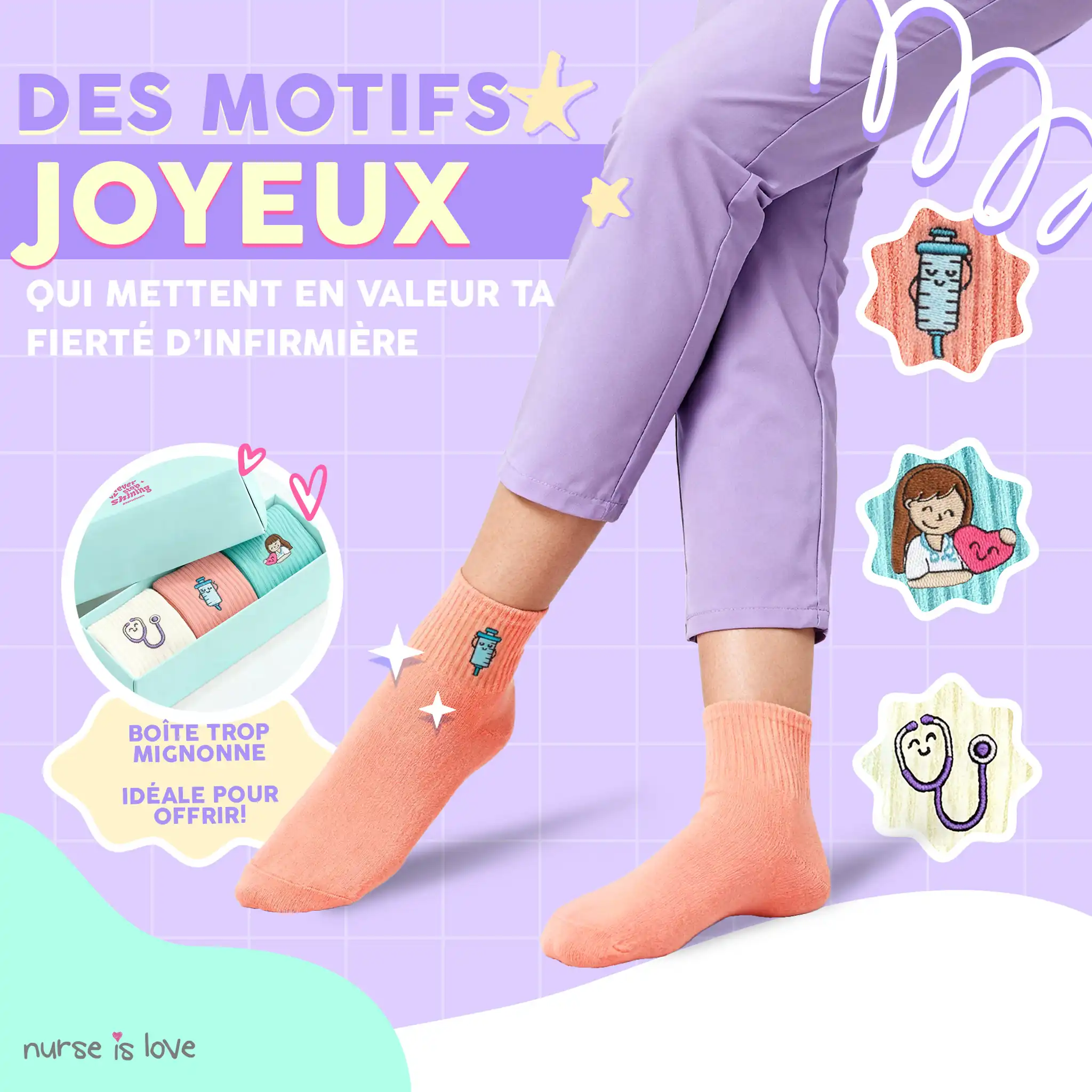 Chaussettes pour infirmières Colorées (Lot de 3)