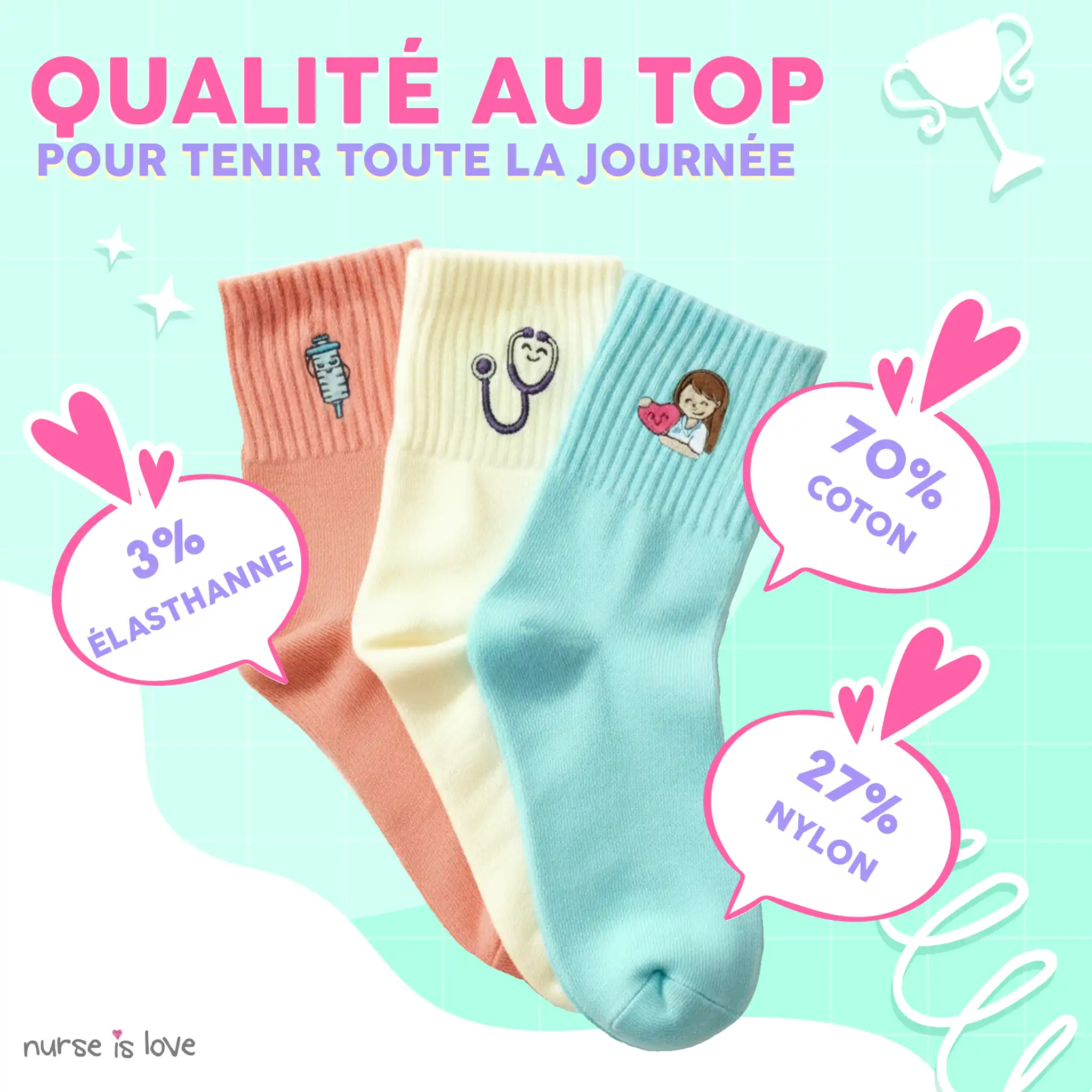 Chaussettes pour infirmières Colorées (Lot de 3)
