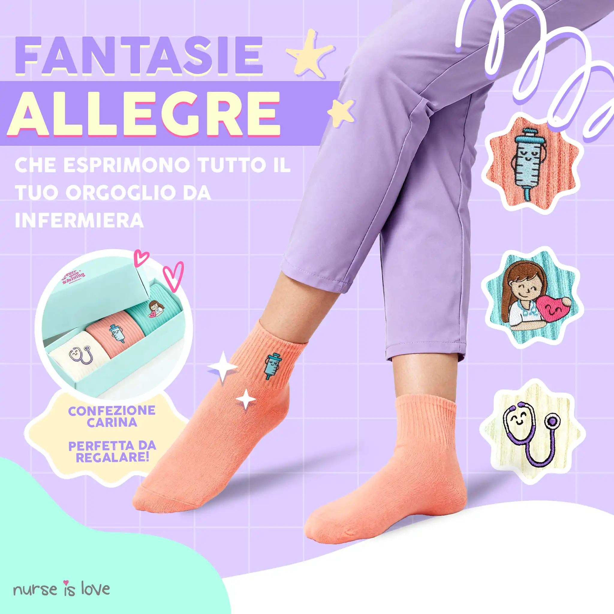 Calze per infermiere Colorate (Set da 3)