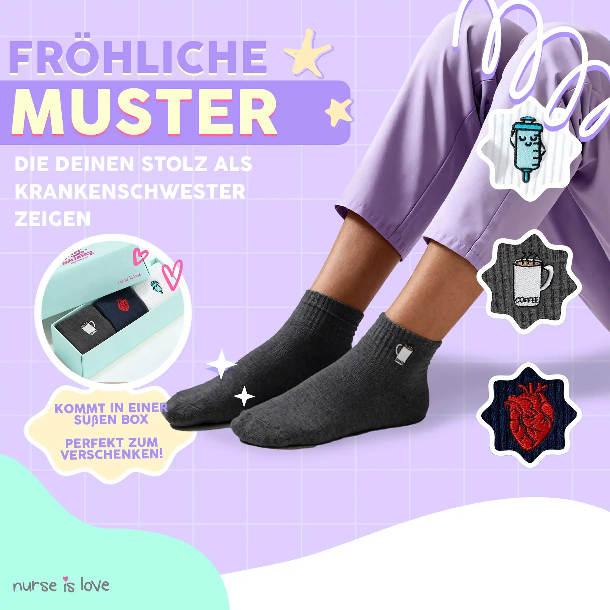 Krankenpflegesocken in neutralen Farben Set mit 3 Paaren