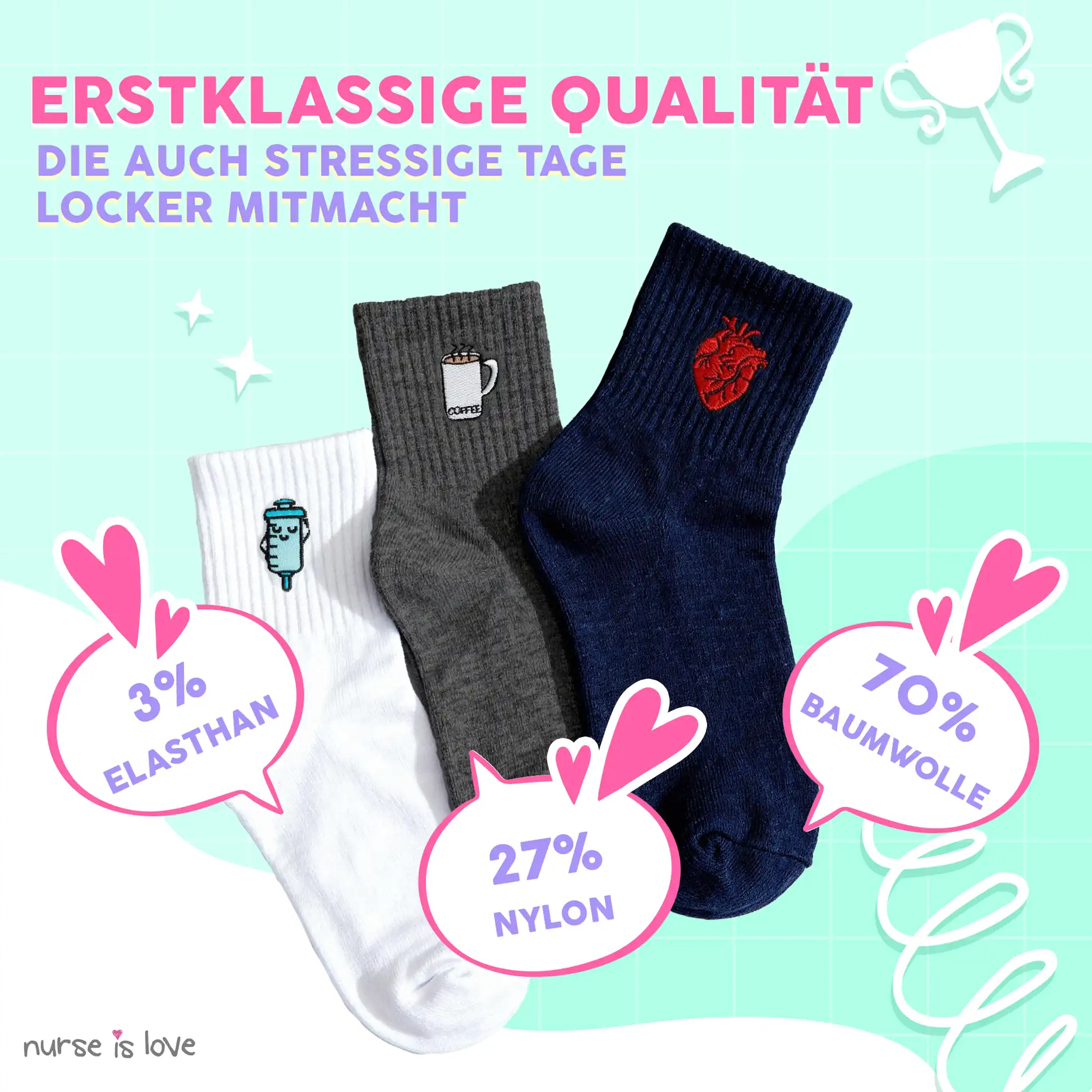 Krankenpflegesocken in neutralen Farben Set mit 3 Paaren