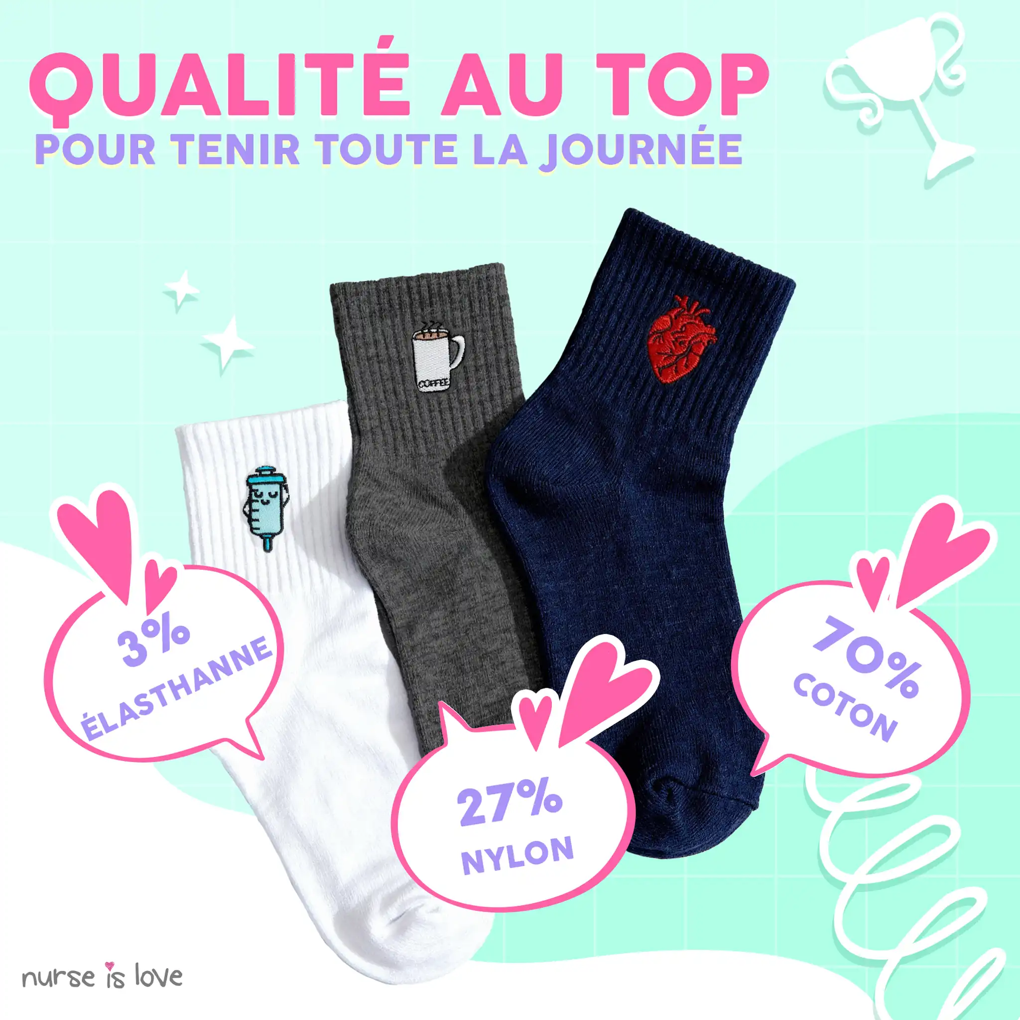 Chaussettes pour infirmières Couleurs Neutres (Lot de 3)